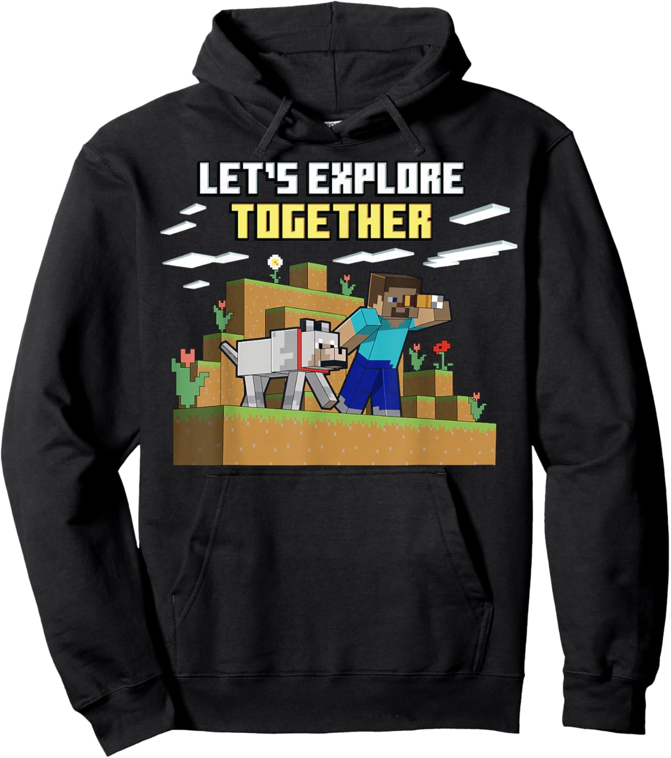 Minecraft Steve Wolf Exploring Together Hoodie - Hoodie | Black