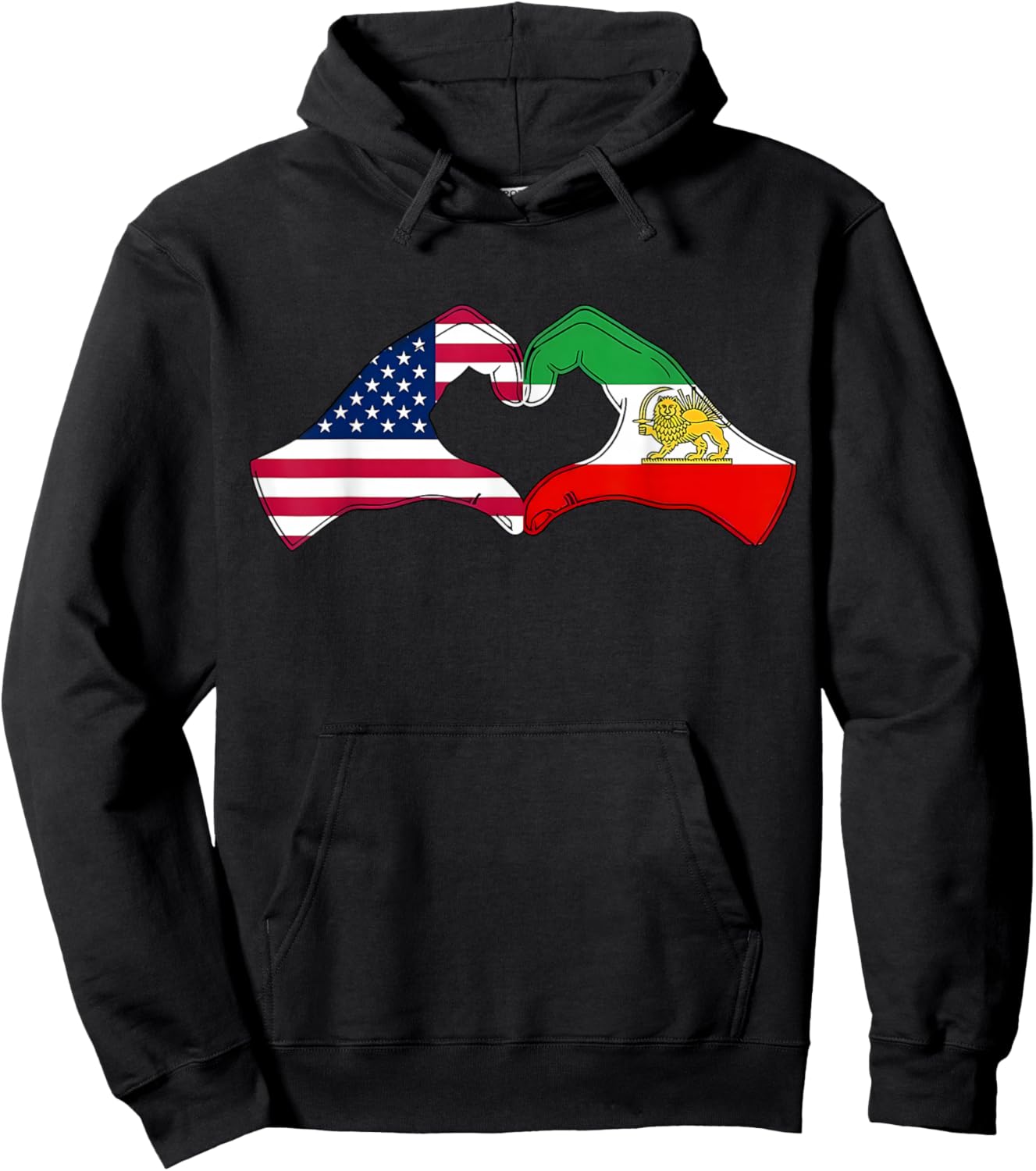 Persian American Flag USA Persia Heritage Heart Hoodie - Hoodie | Black