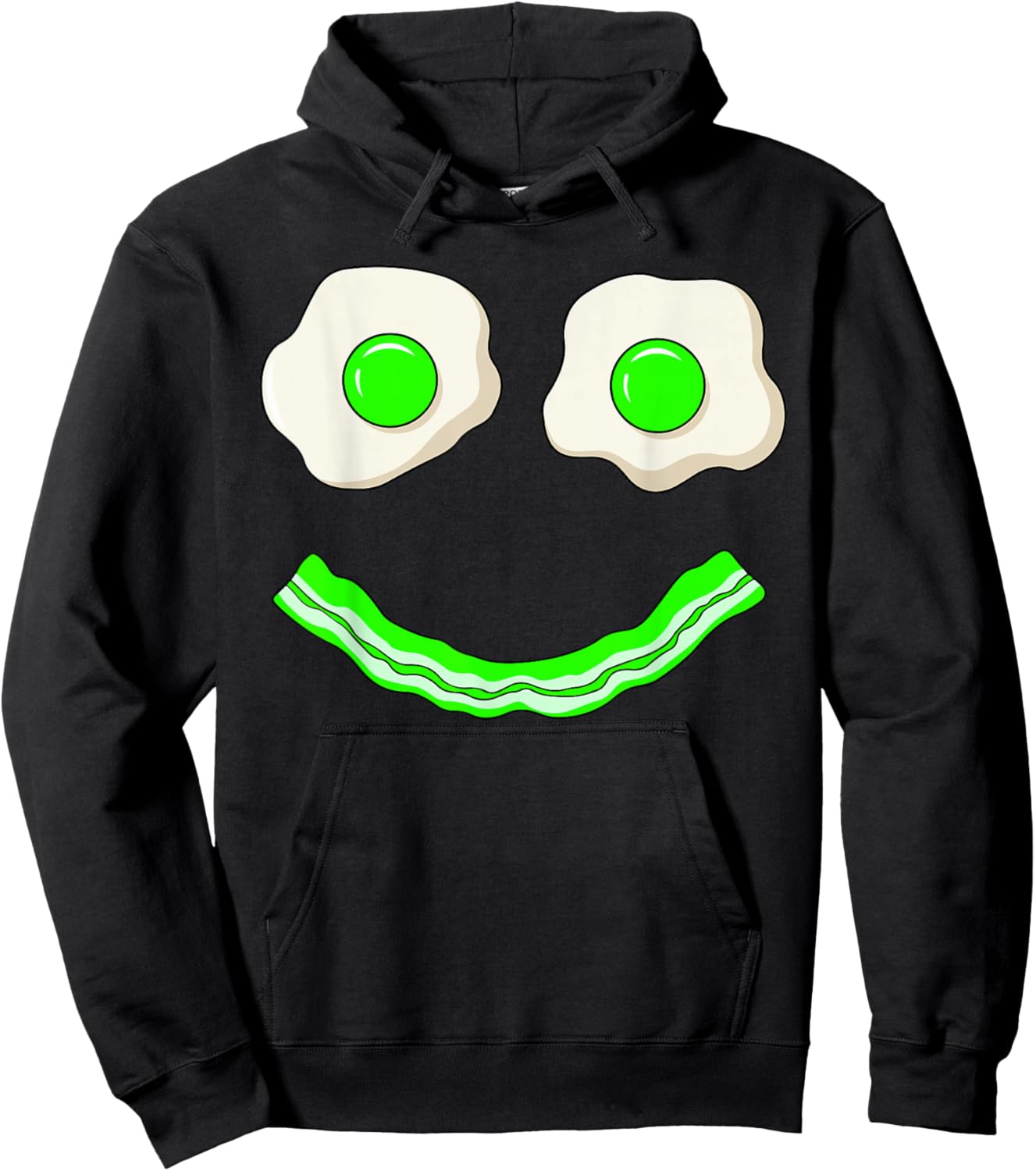 Green Smile Face Eggs and Bacon Ham Breakfast St Patrick's Hoodie - Hoodie | Black