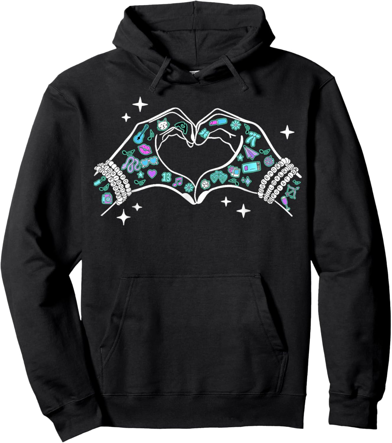 Heart Hands Girl Retro Taylor First Name Groovy 80's Hoodie - Hoodie | Black