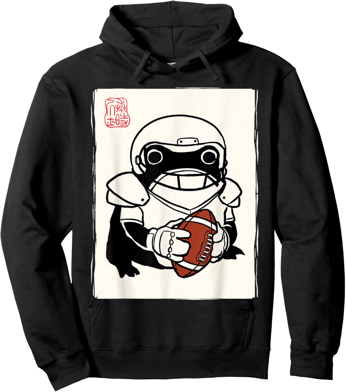 Japanese Grumpy Frog Football Player Funny Football Hoodie - Hoodie | Black