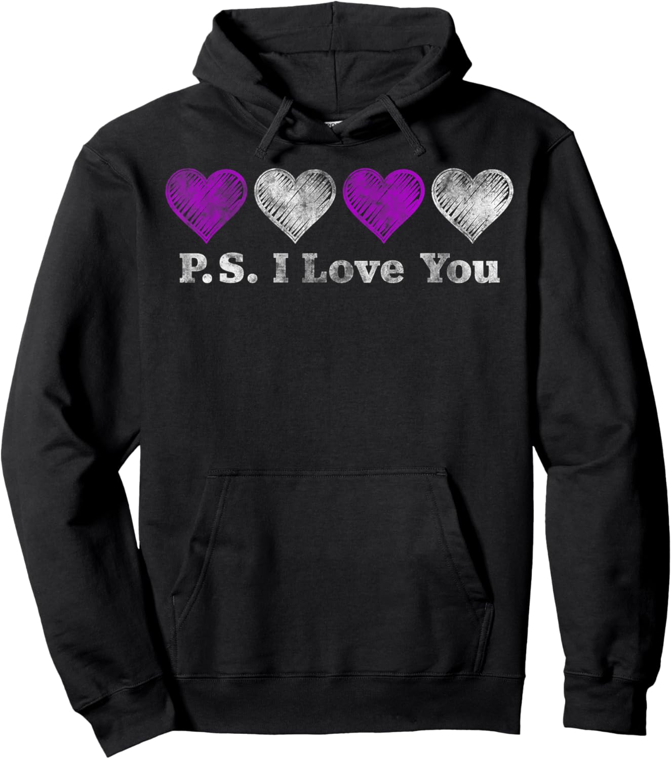 PS I Love You Day Valentine's Day Purple Heart Women Men Kid Hoodie - Hoodie | Black
