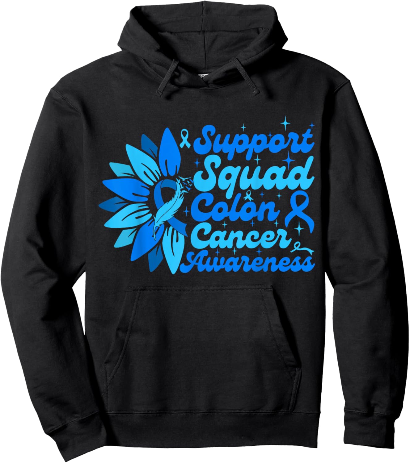 Support Squad Sunflower Colon Blue Cancer Awareness Gifts Hoodie - Hoodie | Black