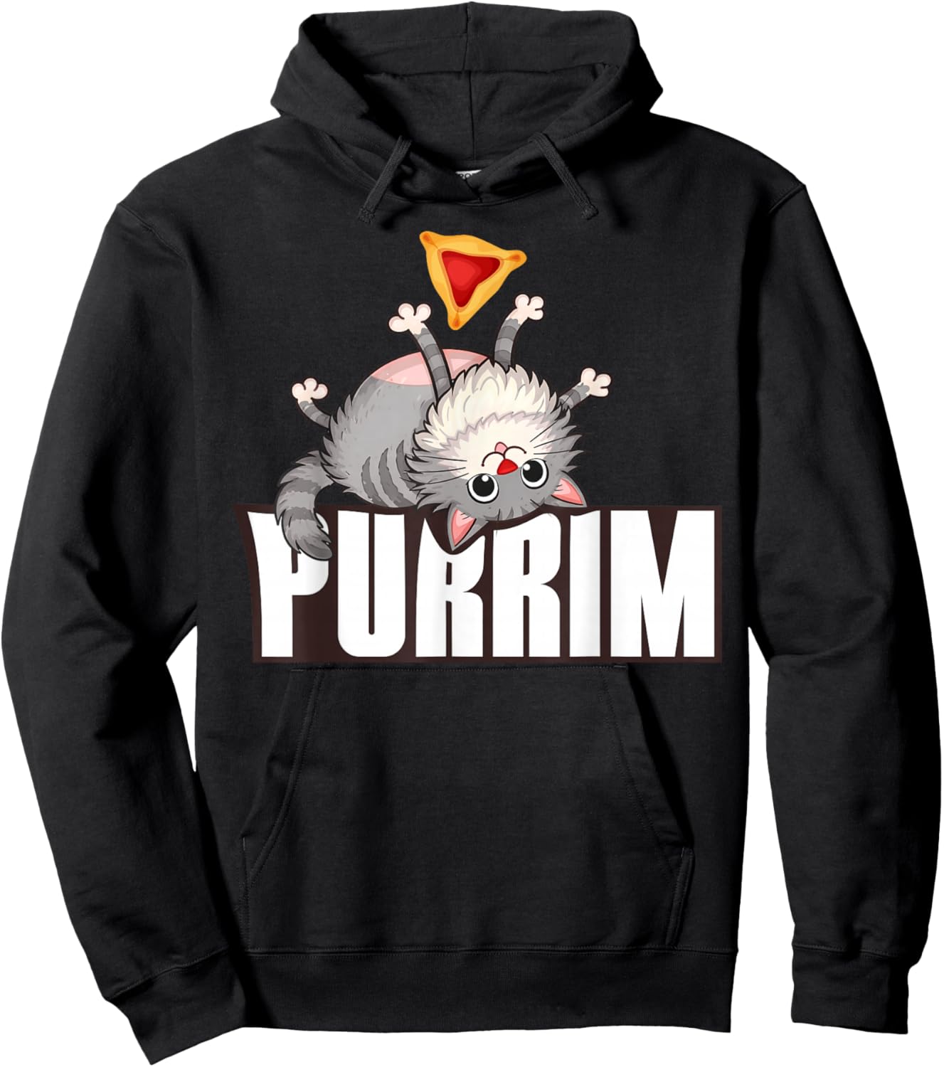 Funny Purrim Cat & Hamantash Jewish Holidays Happy Purim Hoodie - Hoodie | Black