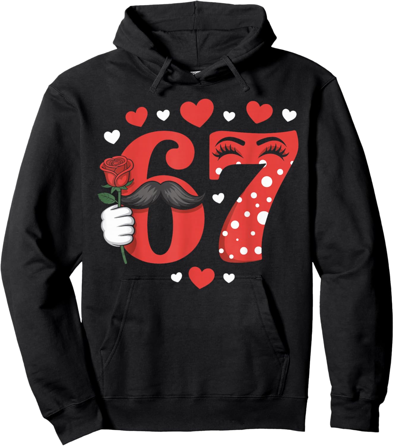 Funny 67 Valentines Day Six Seven Meme Heart Boys Girls Kids Hoodie - Hoodie | Black