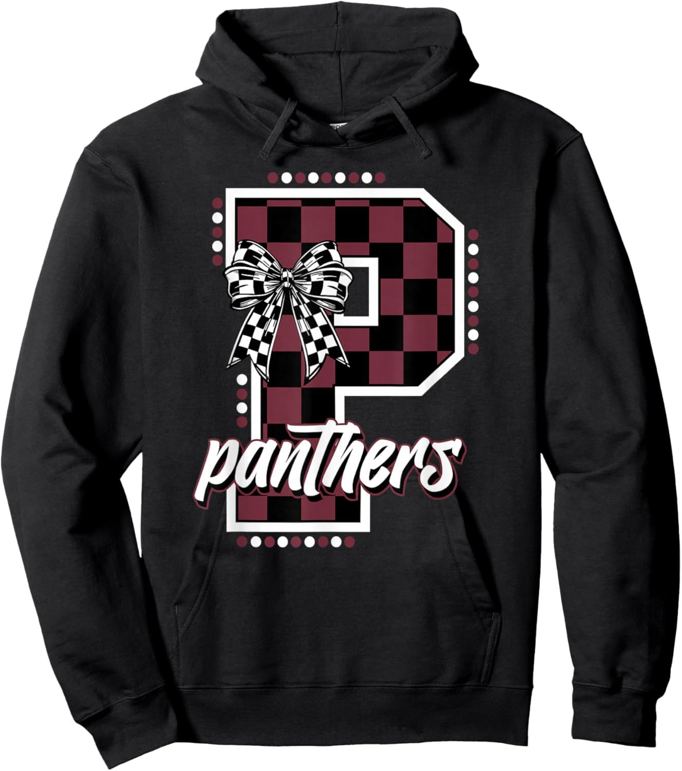 Panthers Checkered Print Maroon Panther Pride School Spirit Hoodie - Hoodie | Black