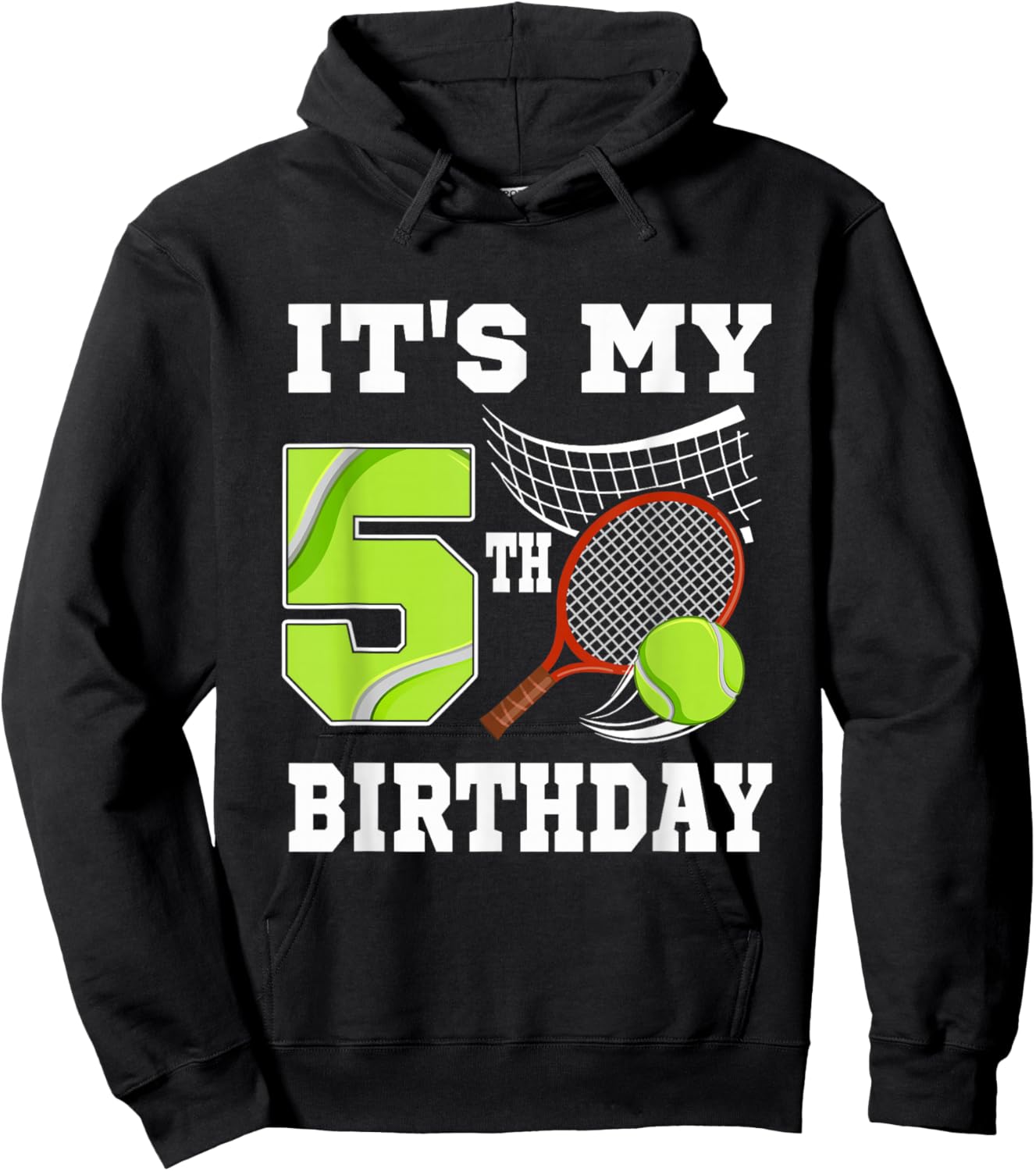 It's My 5th Birthday 5 Year Old Birthday Tennis Player Hoodie - Hoodie | Black
