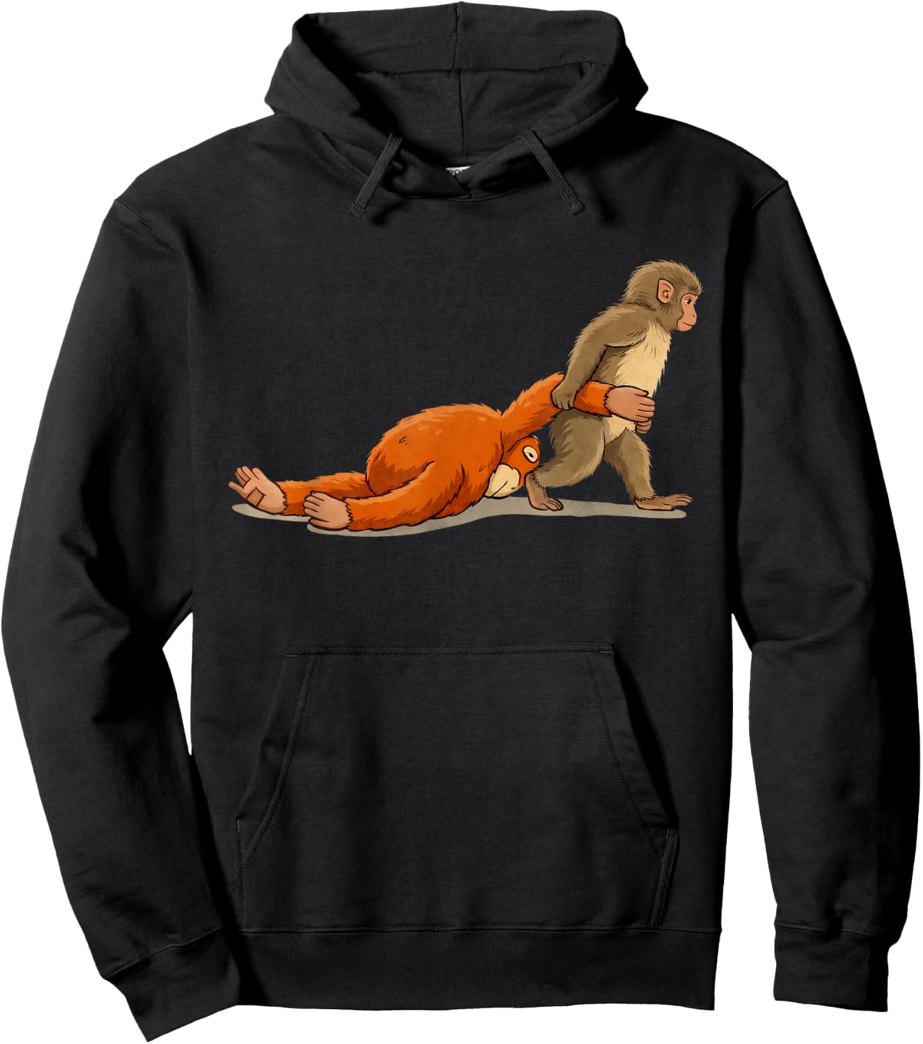 Monkey Punch Baby Monkey Holding Plush Toy Hoodie - Hoodie | Black