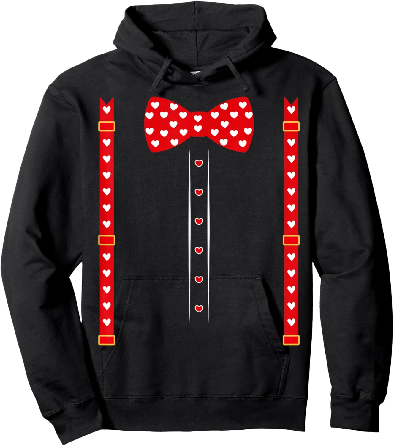 Valentine Outfit Red Hearts Bow Tie Valentines Day Costume Hoodie - Hoodie | Black