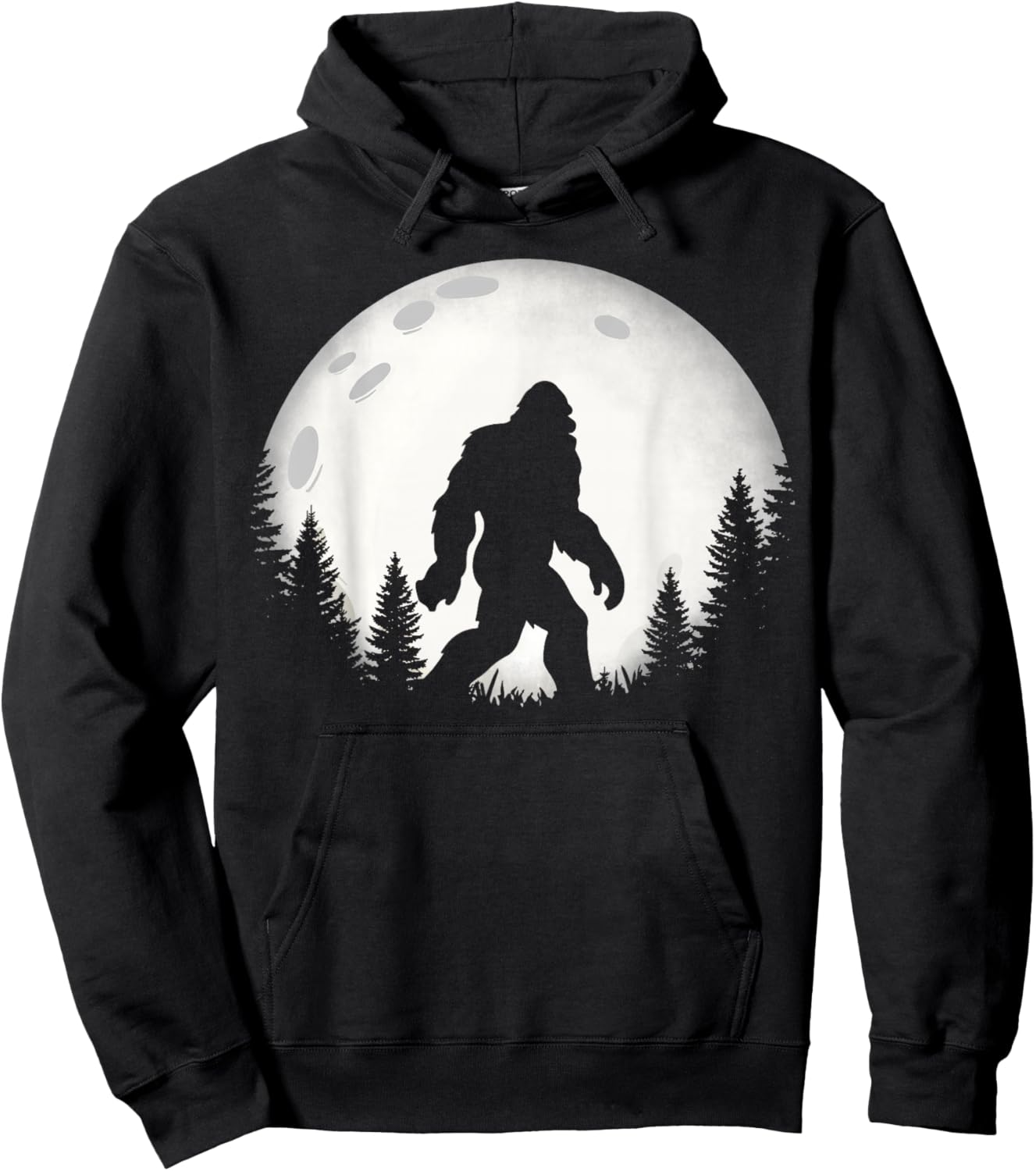 Funny Bigfoot Hiking Walking Moon Forest Trees Sasquatch Hoodie - Hoodie | Black