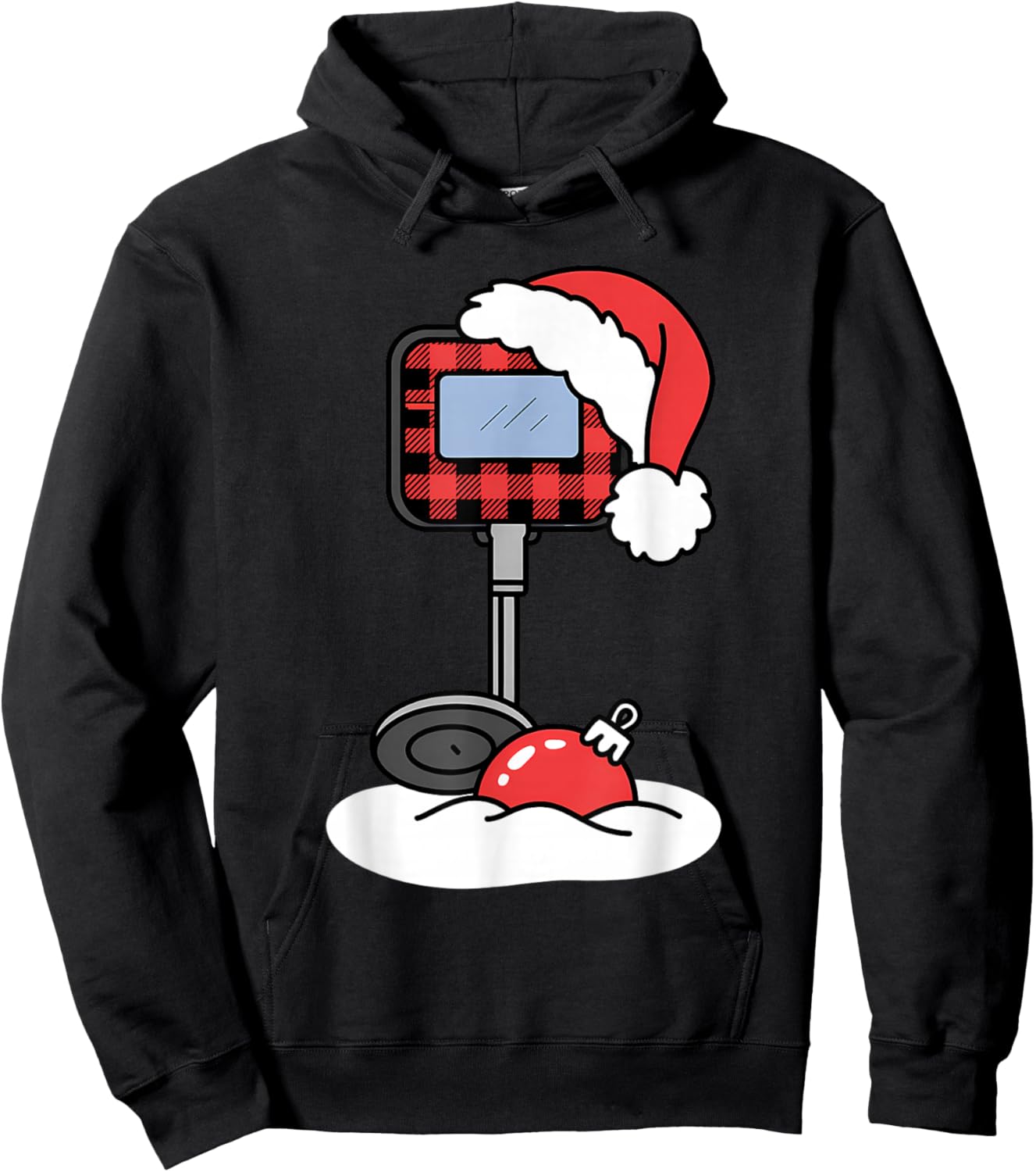 Christmas Buffalo Plaid Metal Detector with Santa Hat Hoodie - Hoodie | Black