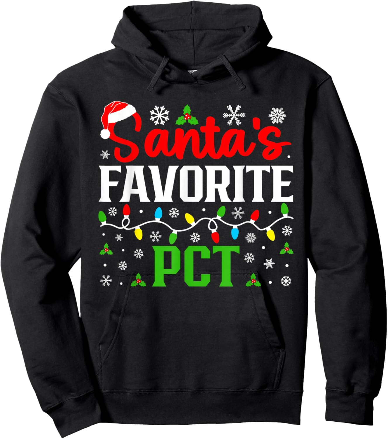 Santa's Favorite PCT Christmas Patient Care Technician Hoodie - Hoodie | Black