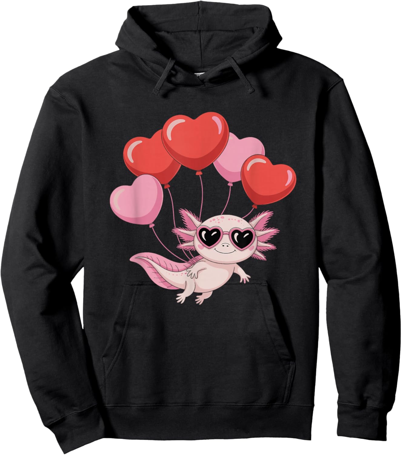 Axolotl Heart Balloons Axolotl Valentines Day Girls Women Hoodie - Hoodie | Black
