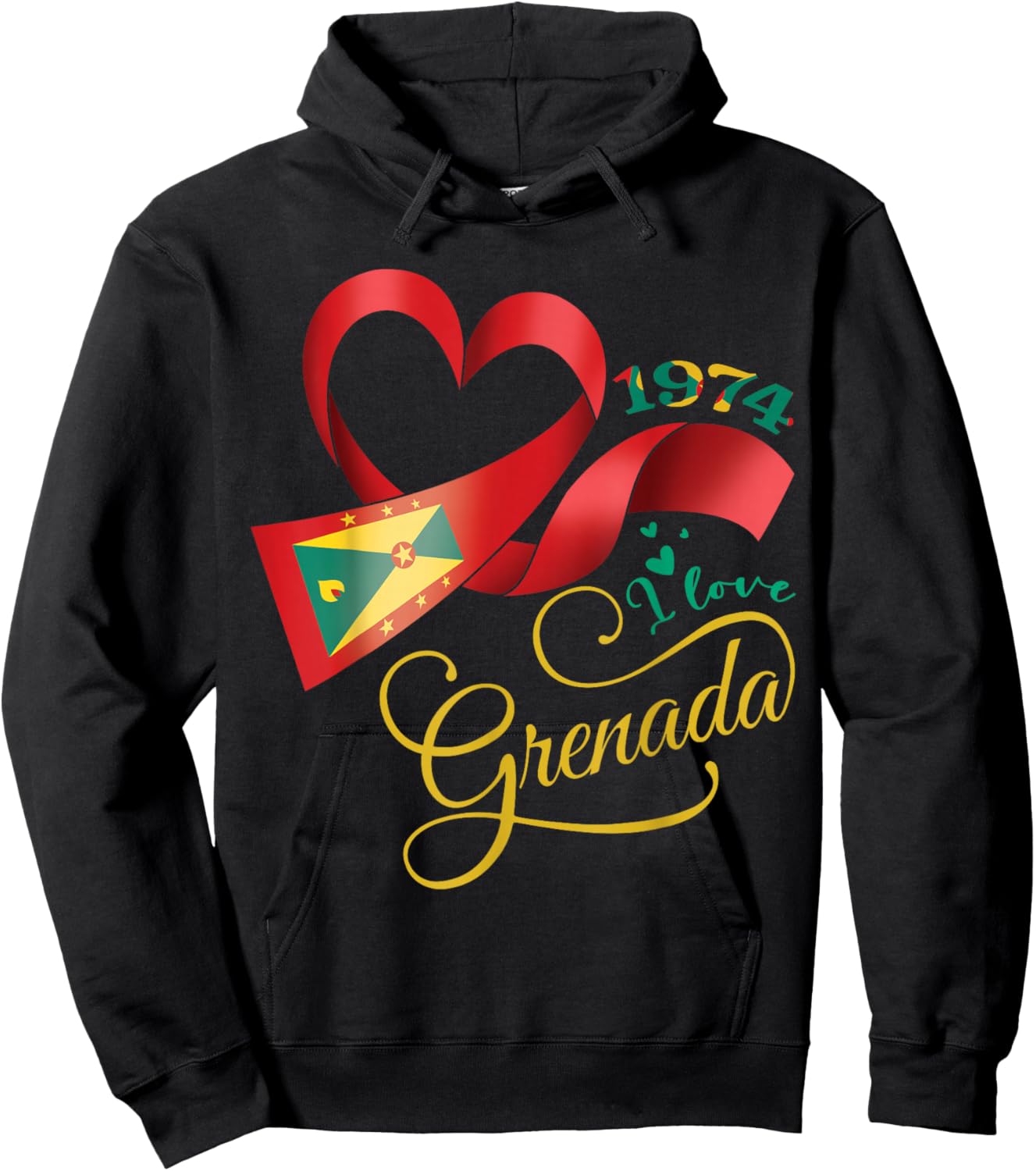 I Love 1974 Grenada Grenadian Independence Grenada Day Hoodie - Hoodie | Black