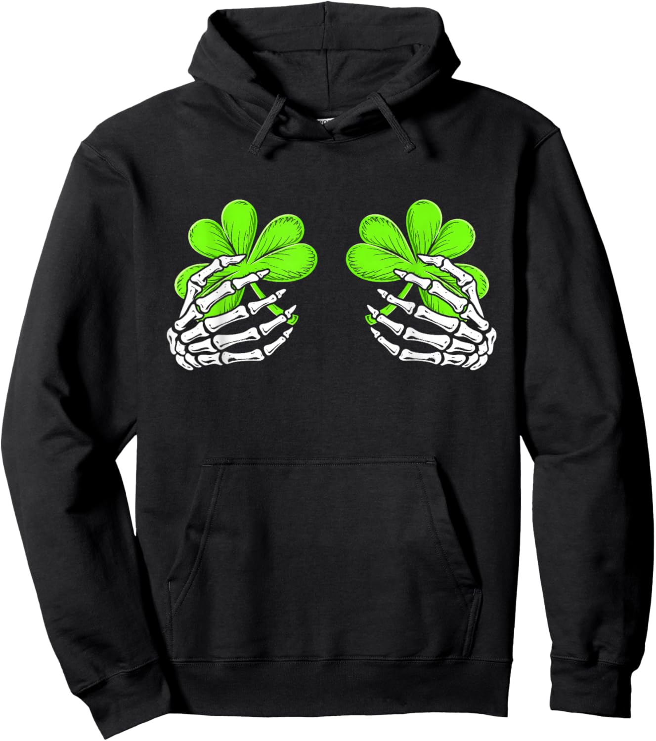 Skeleton Hands with Lucky Shamrock Funny Patrick's Day Women Hoodie - Hoodie | Black