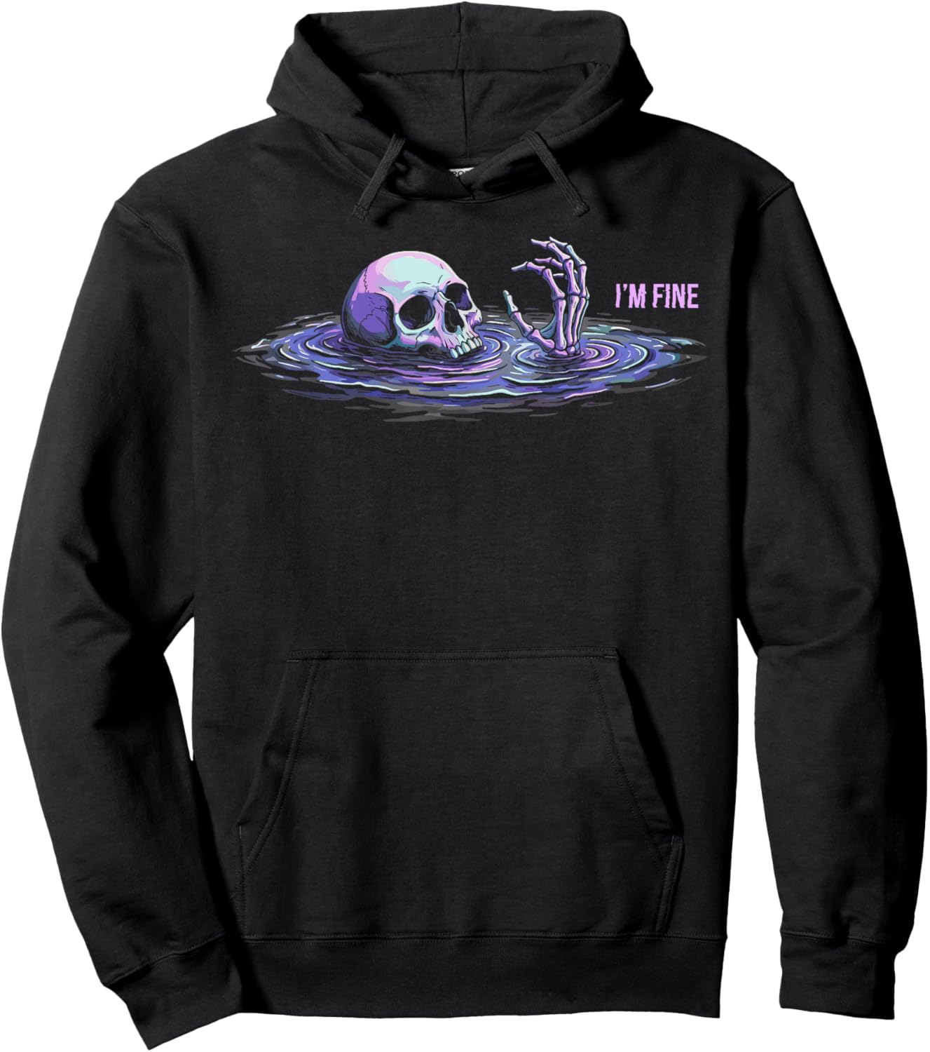 Sarcastic Im Fine , Dark Humor Drowning Skeleton Hoodie - Hoodie | Black