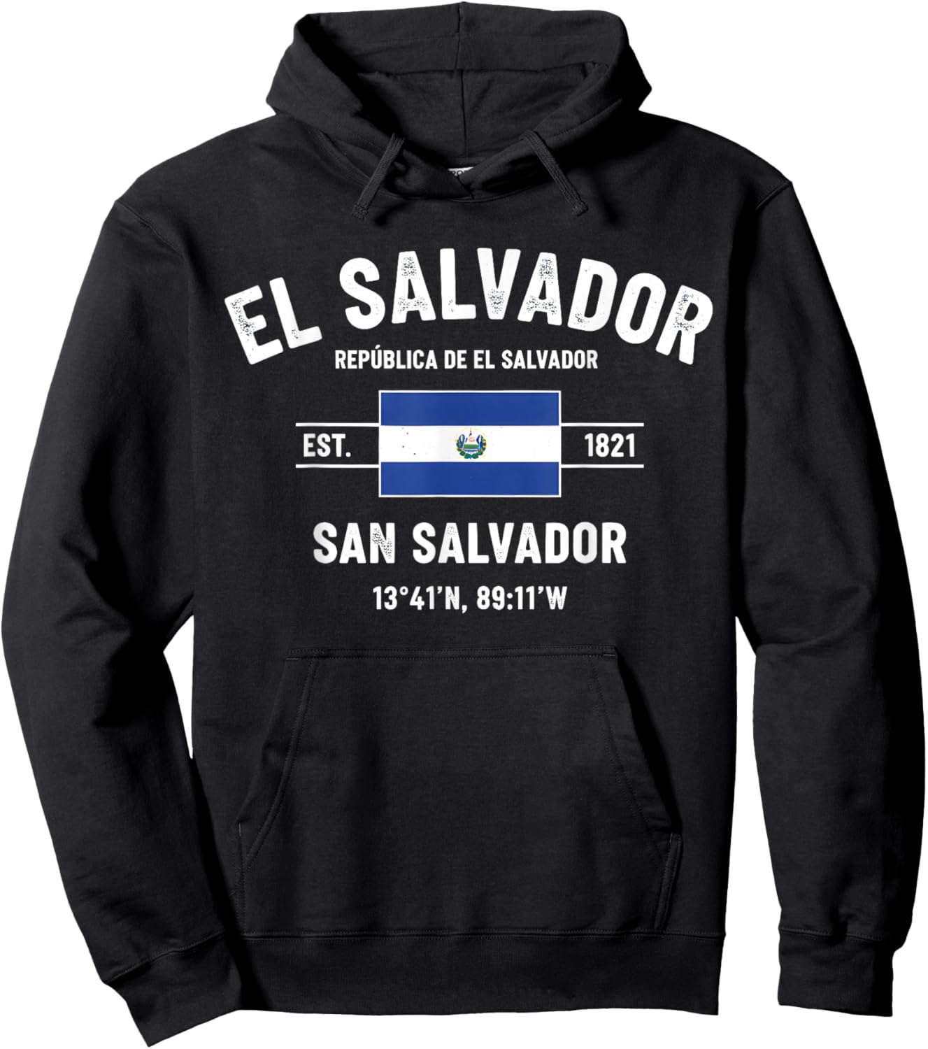 El Salvador Flag San Salvador Coordinates 1821 Hoodie - Hoodie | Black