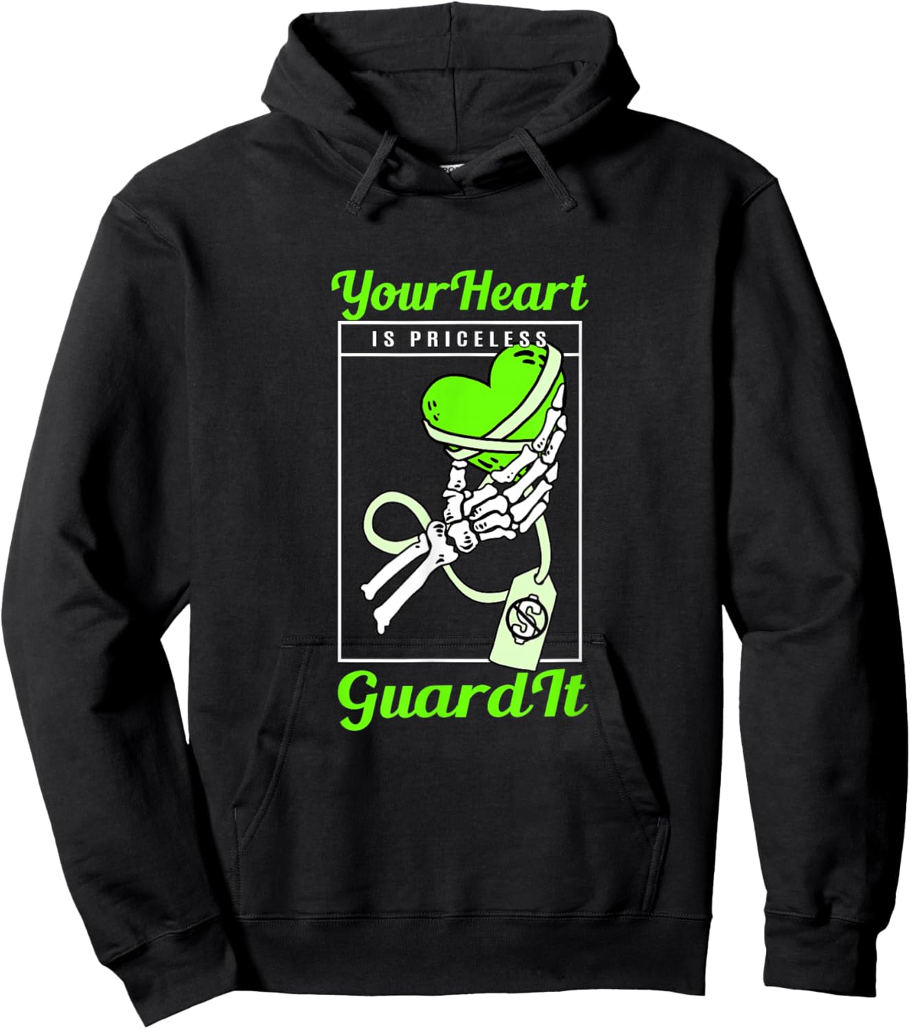 Green Color Priceless Heart Green Graphic Hoodie - Hoodie | Black