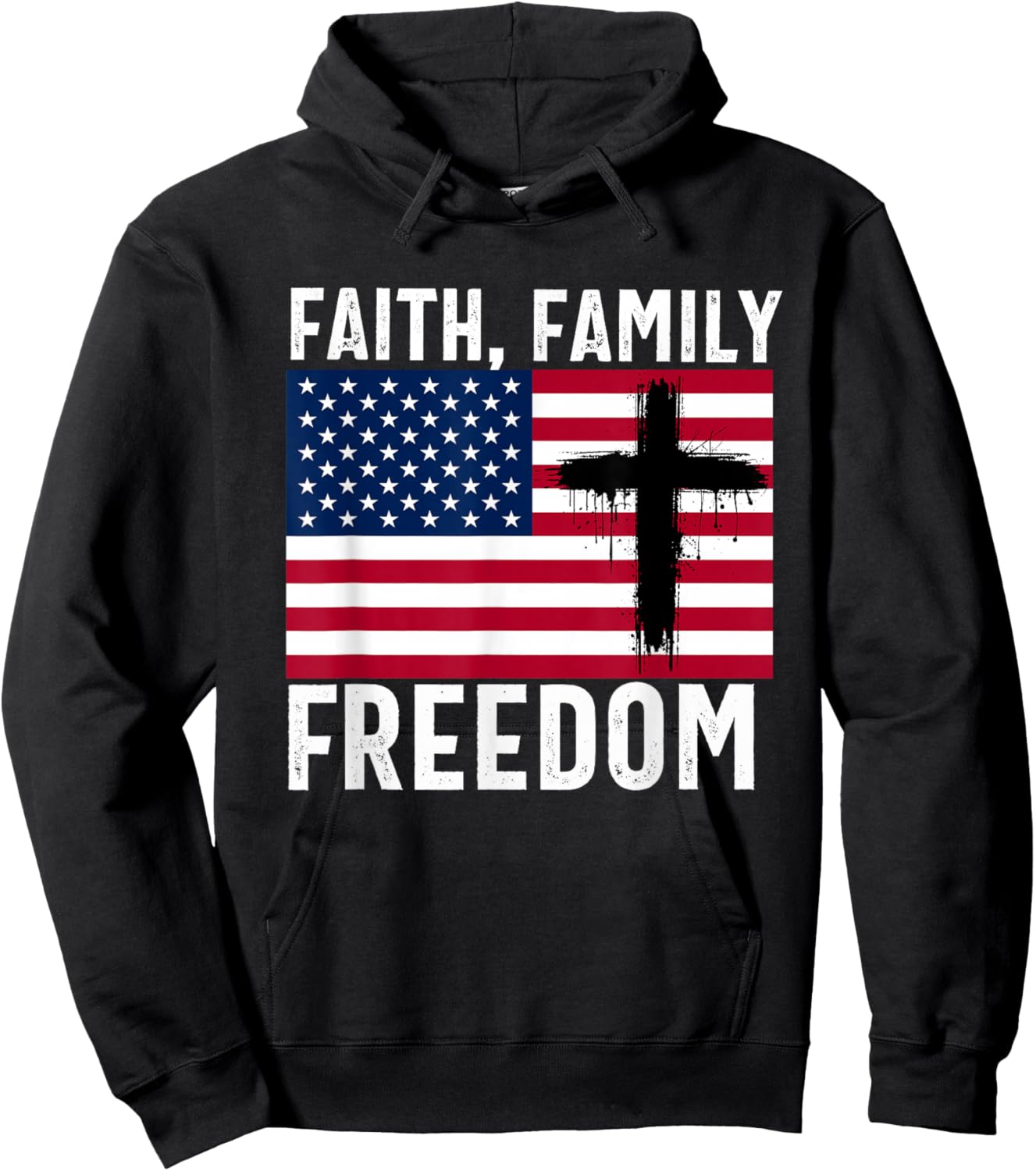 Faith Family Freedom American Flag Patriot USA Christian Hoodie - Hoodie | Black