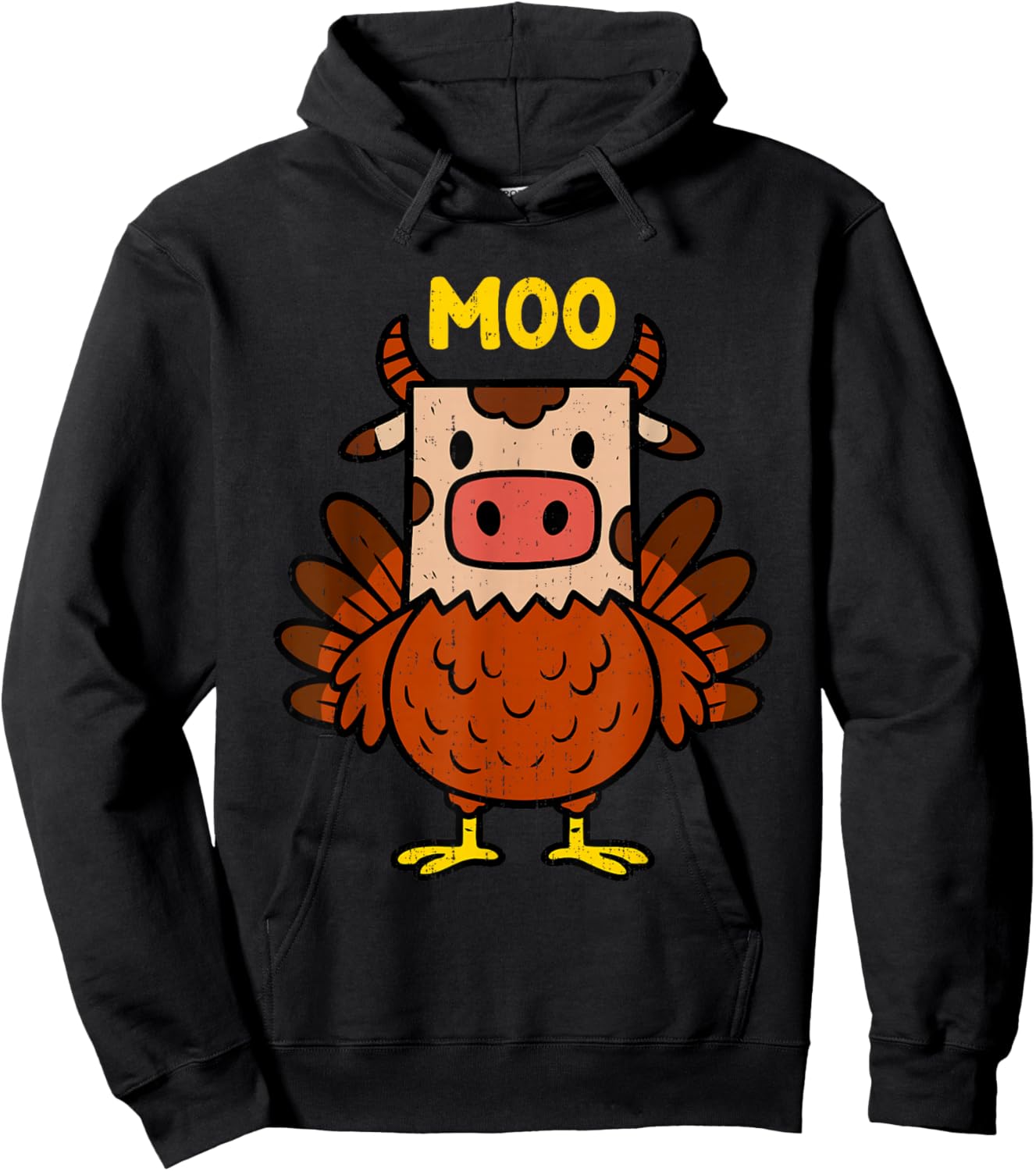 Funny Turkey Cow Moo Fall Autumn Thanksgiving Costume Farmer Hoodie - Hoodie | Black