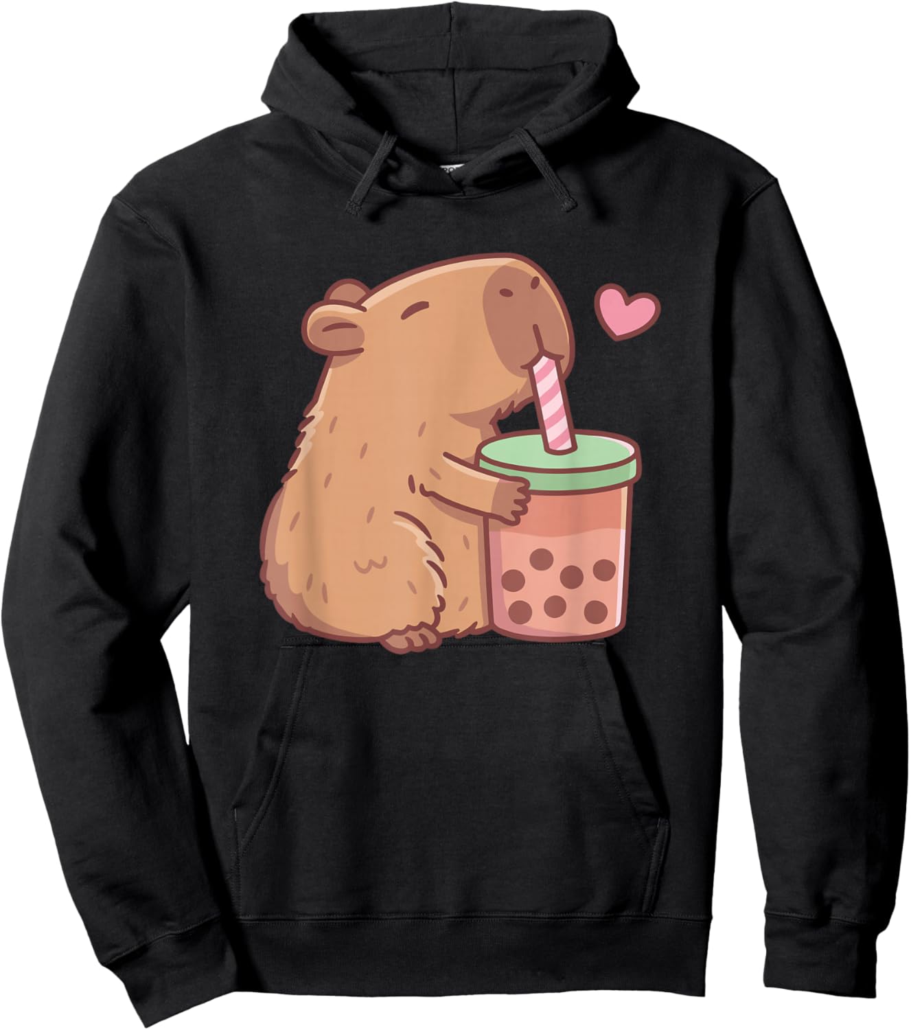 Cute Boba Capybara Drinking Bubble Tea Funny Animal Kids Hoodie - Hoodie | Black