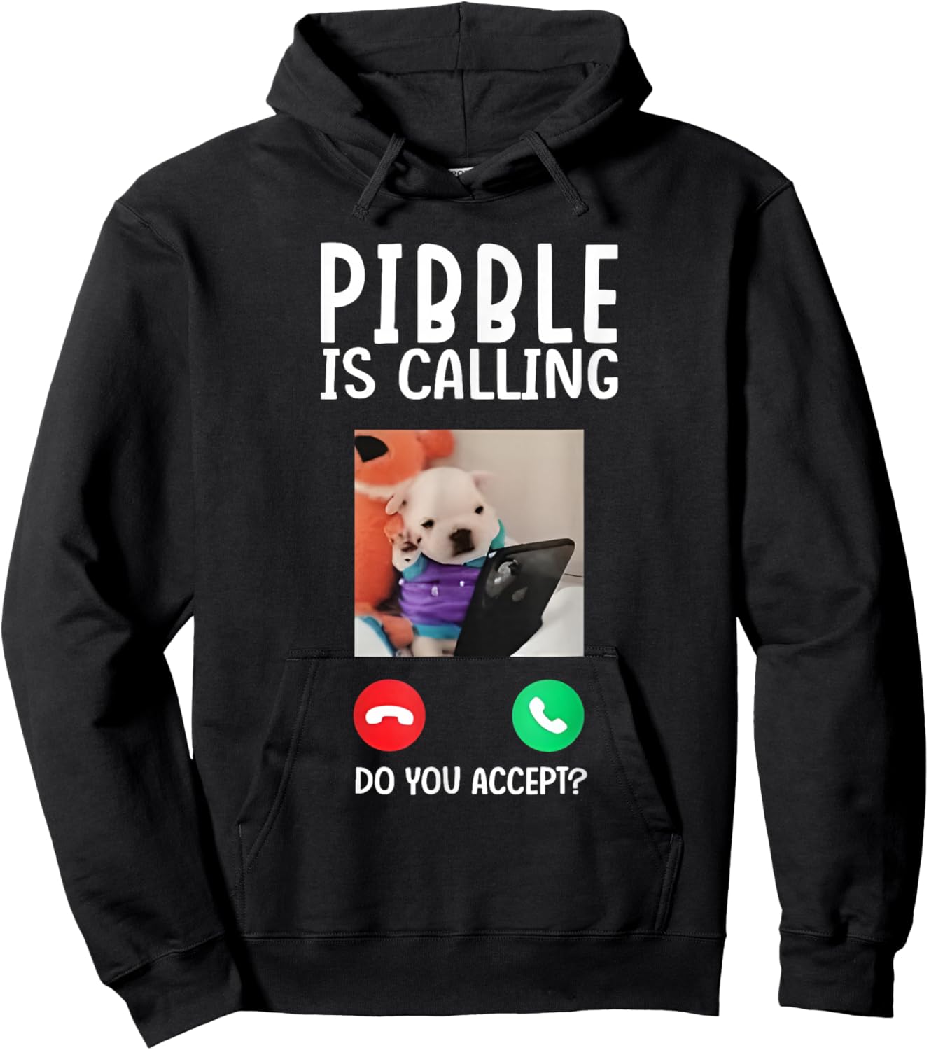 Cute Pibble is Calling Funny Meme for Meme Fans Dog Lovers Hoodie - Hoodie | Black
