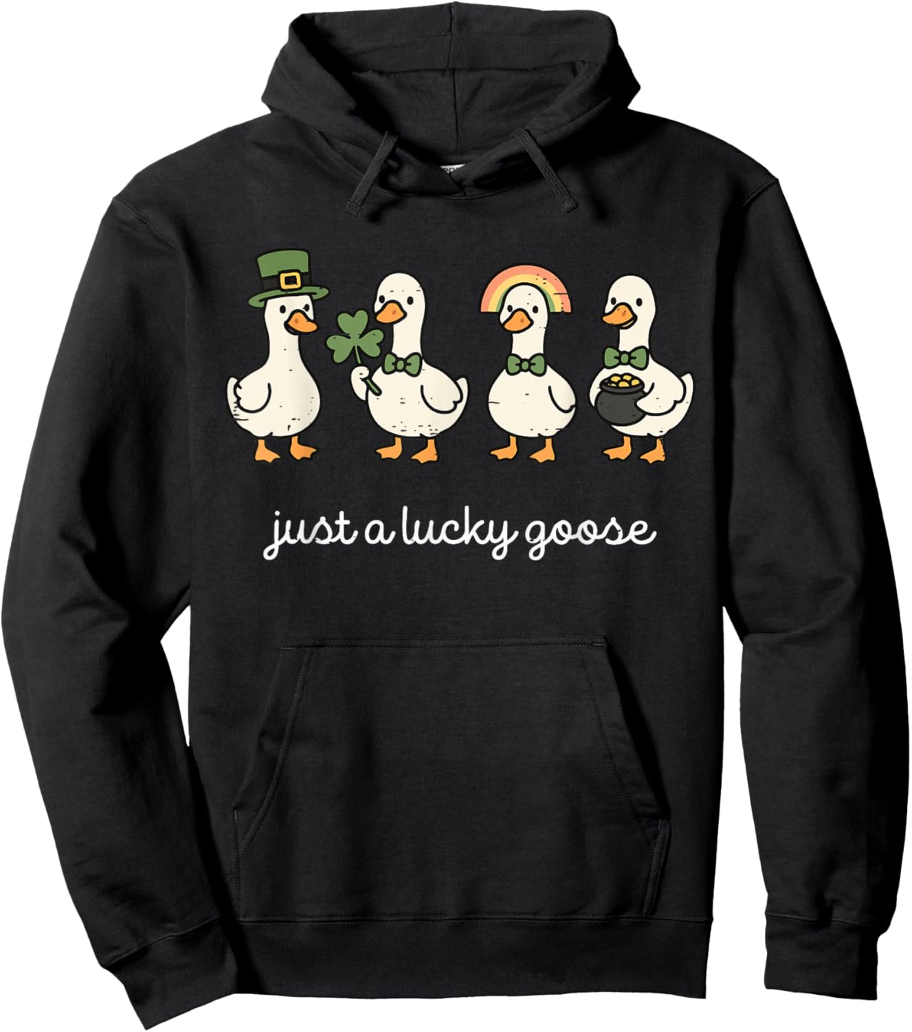 Funny Just A Lucky Goose St Patricks Day Cute Duck Shamrock Hoodie - Hoodie | Black
