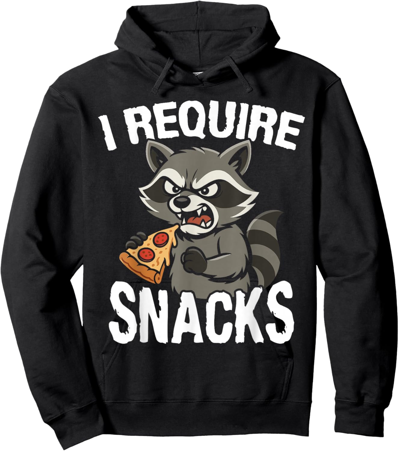 I Require Snacks Animal Meme Funny Raccoon Pizza Hoodie - Hoodie | Black