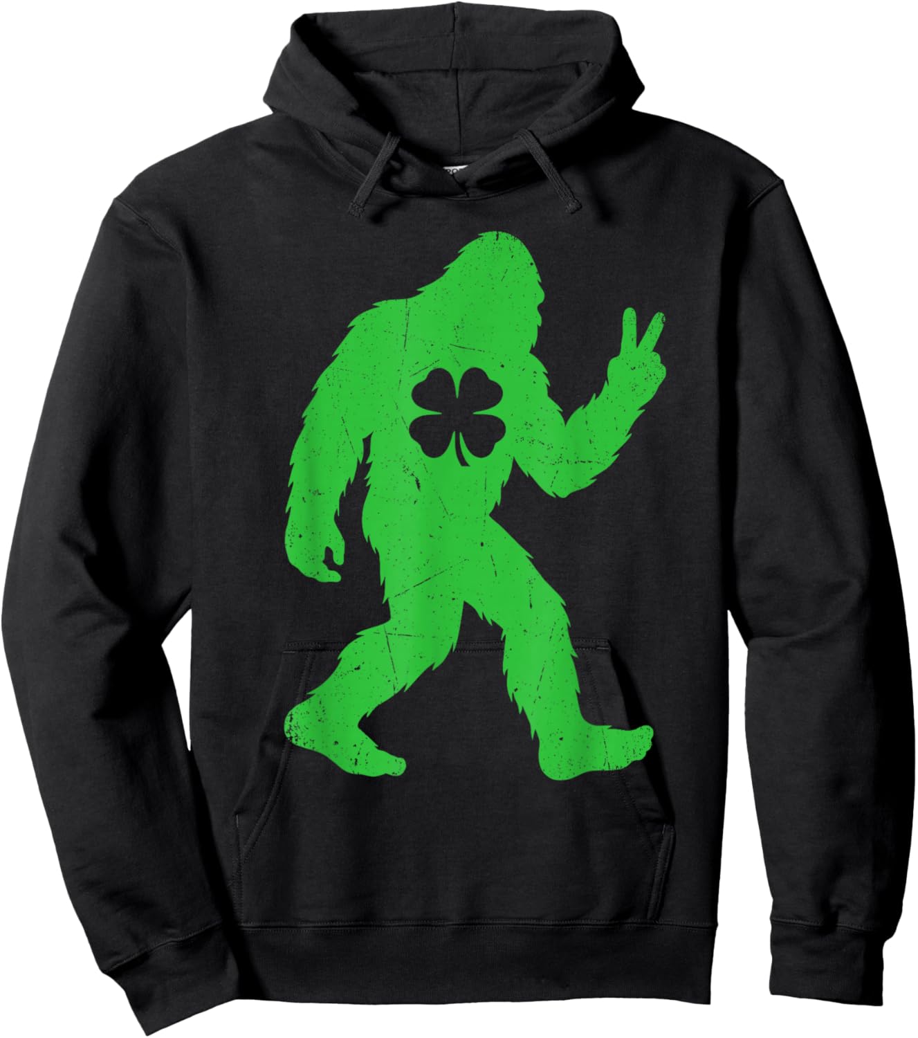 Retro Funny St Patrick's Day Bigfoot Shamrock Men Women Kids Hoodie - Hoodie | Black