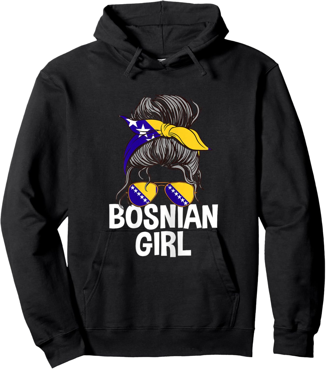 Bosnian Girl Messy Hair Bun Bosnia Woman Hoodie - Hoodie | Black