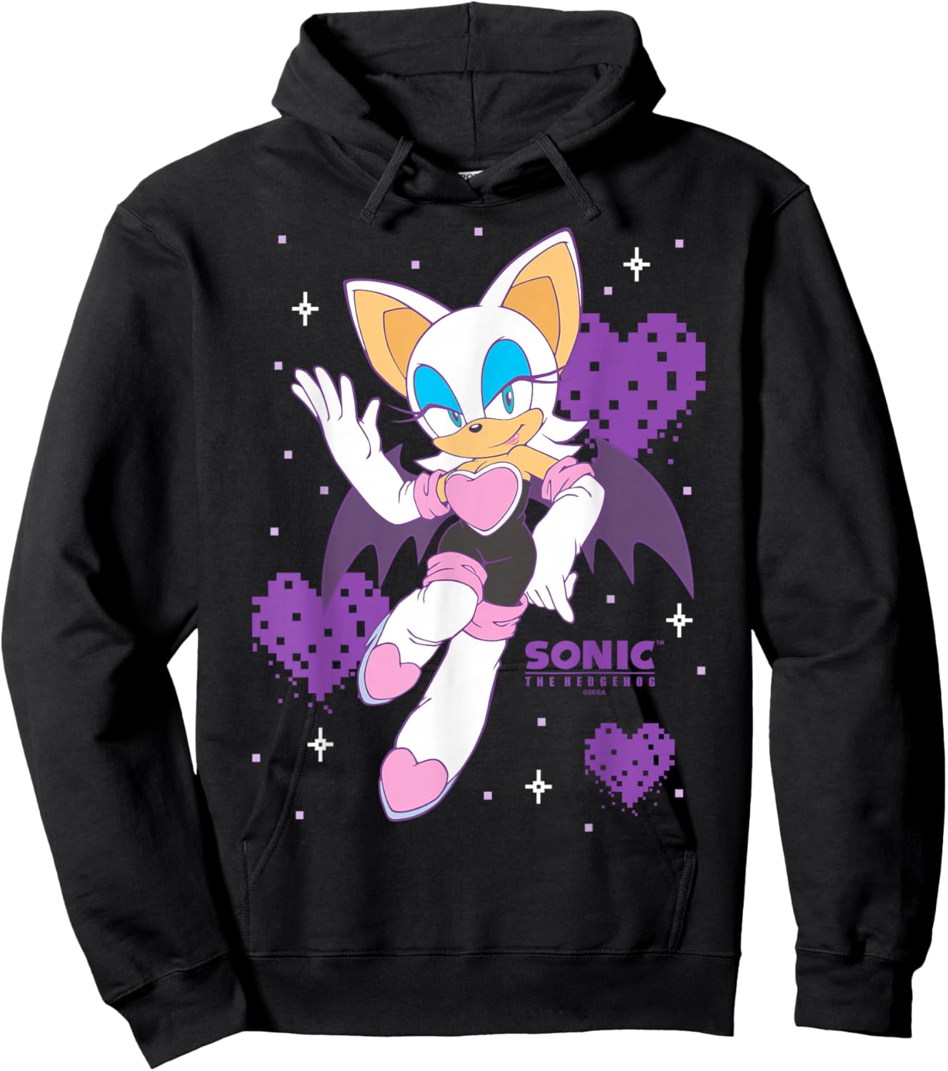 Sonic The Hedgehog Rouge The Bat Pixalated Hearts Background Hoodie - Hoodie | Black