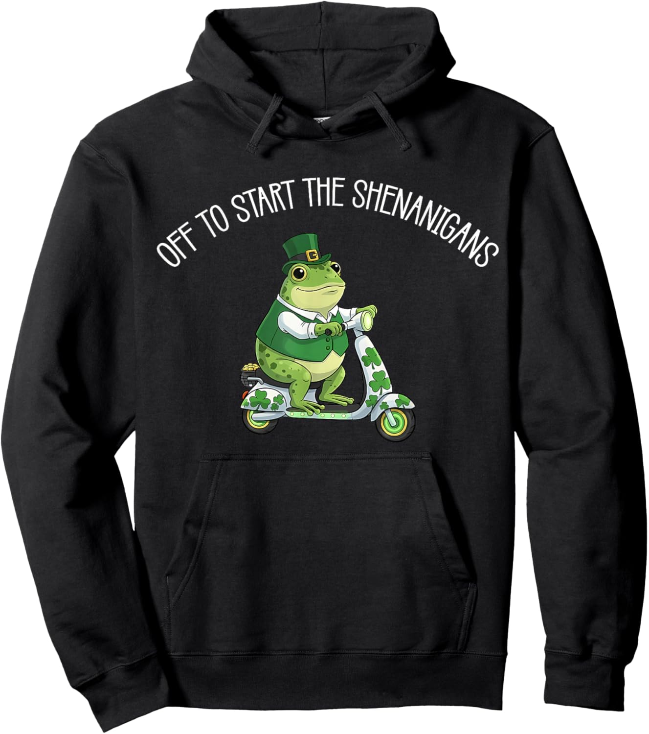 Lucky Frog Meme St. Patrick Day Off to Start The Shenanigans Hoodie - Hoodie | Black