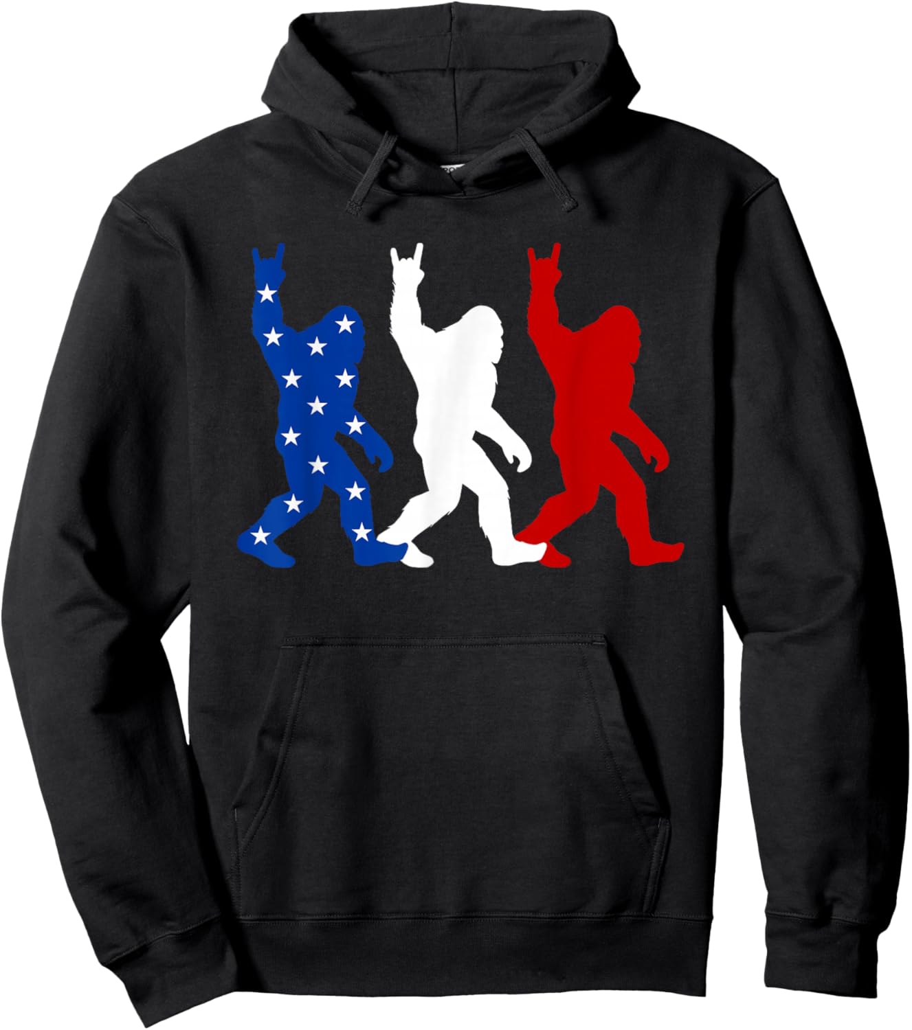 USA Flag Sasquatch 4th of July Funny Patriotic Hoodie - Hoodie | Black