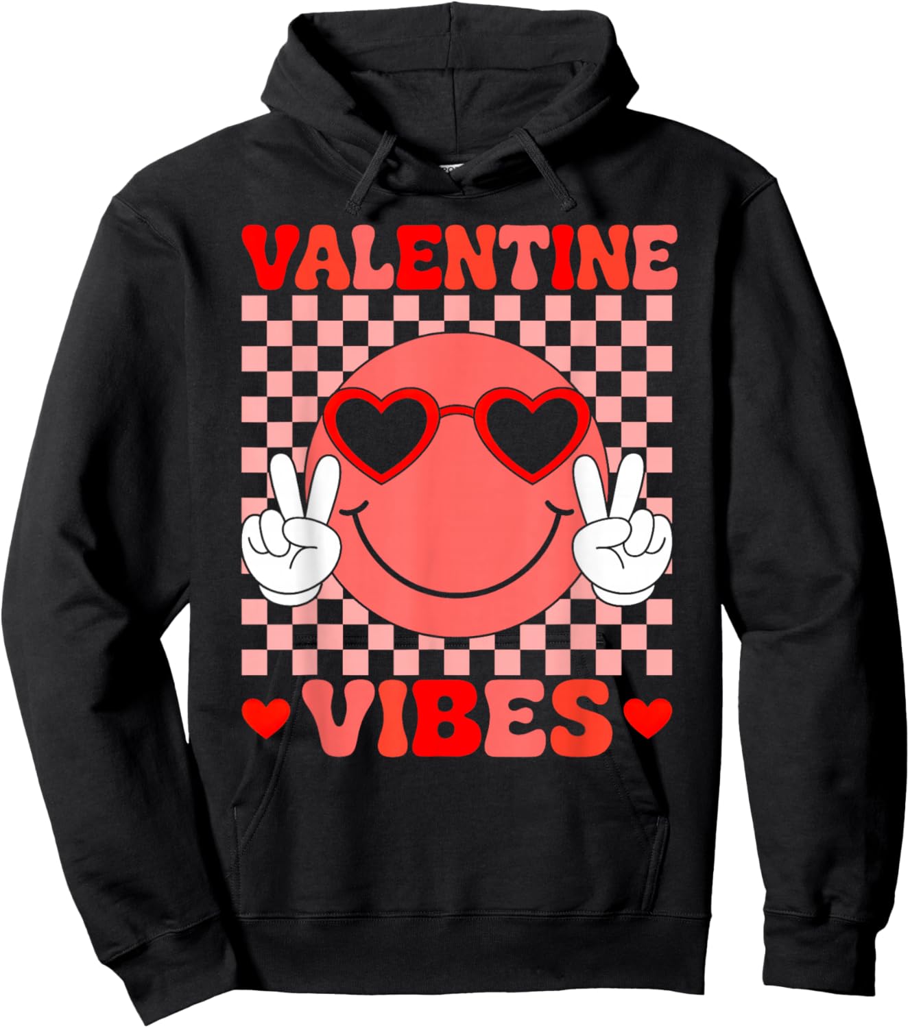 Valentine Vibes Retro Smile Valentines Day Boys Girls Kids Hoodie - Hoodie | Black
