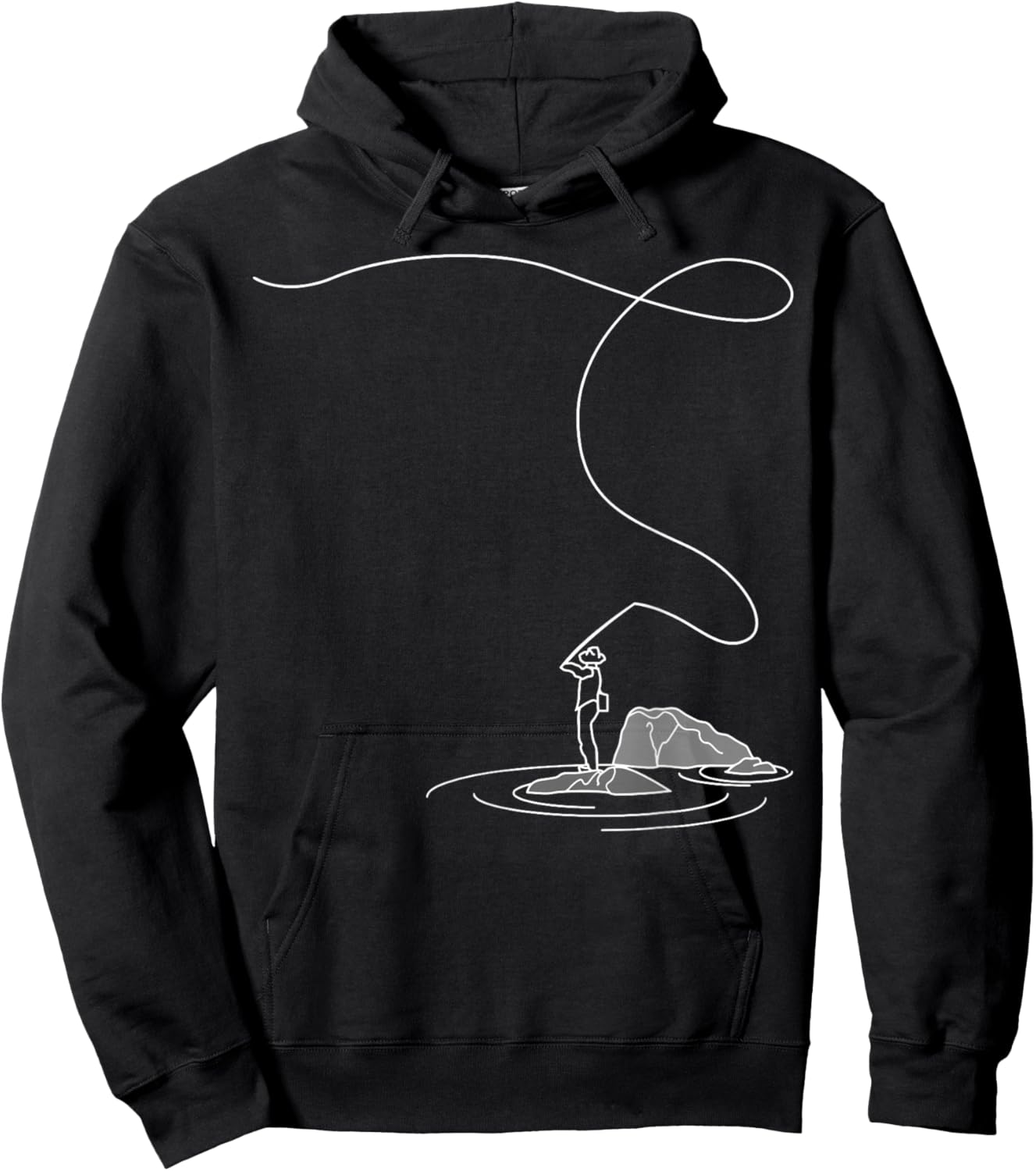 Fly Fishing Lover Line Art Fishrod Fly Rod Angling Fisherman Hoodie - Hoodie | Black