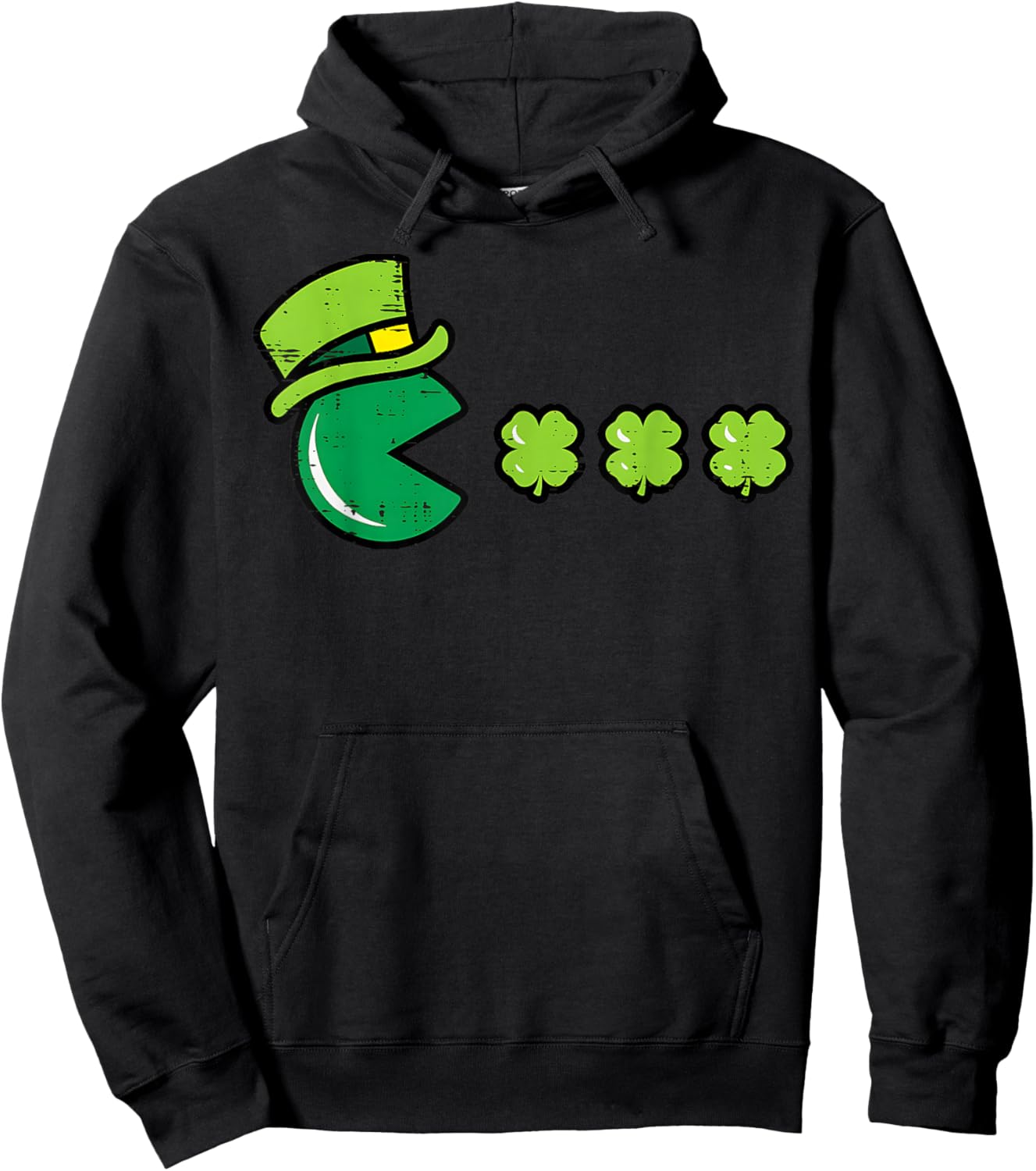 St Patricks Day Eating Shamrock Retro Gamer Men Boys Kids Hoodie - Hoodie | Black