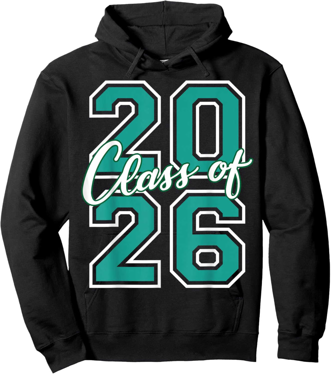 Class of 2026 Graduation Varsity Teal White Letters Hoodie - Hoodie | Black
