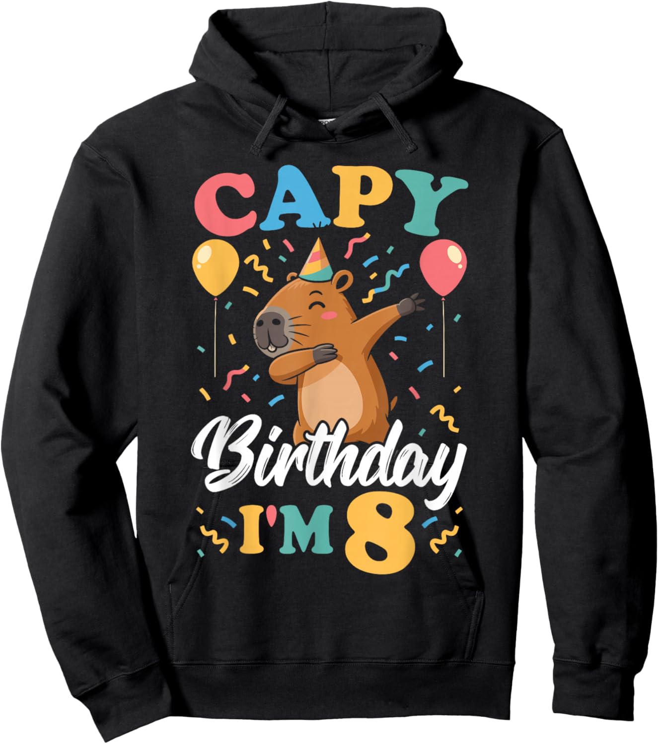 Capy Birthday I'm 8 Birthday Boy Dabbing Capybara Hoodie - Hoodie | Black