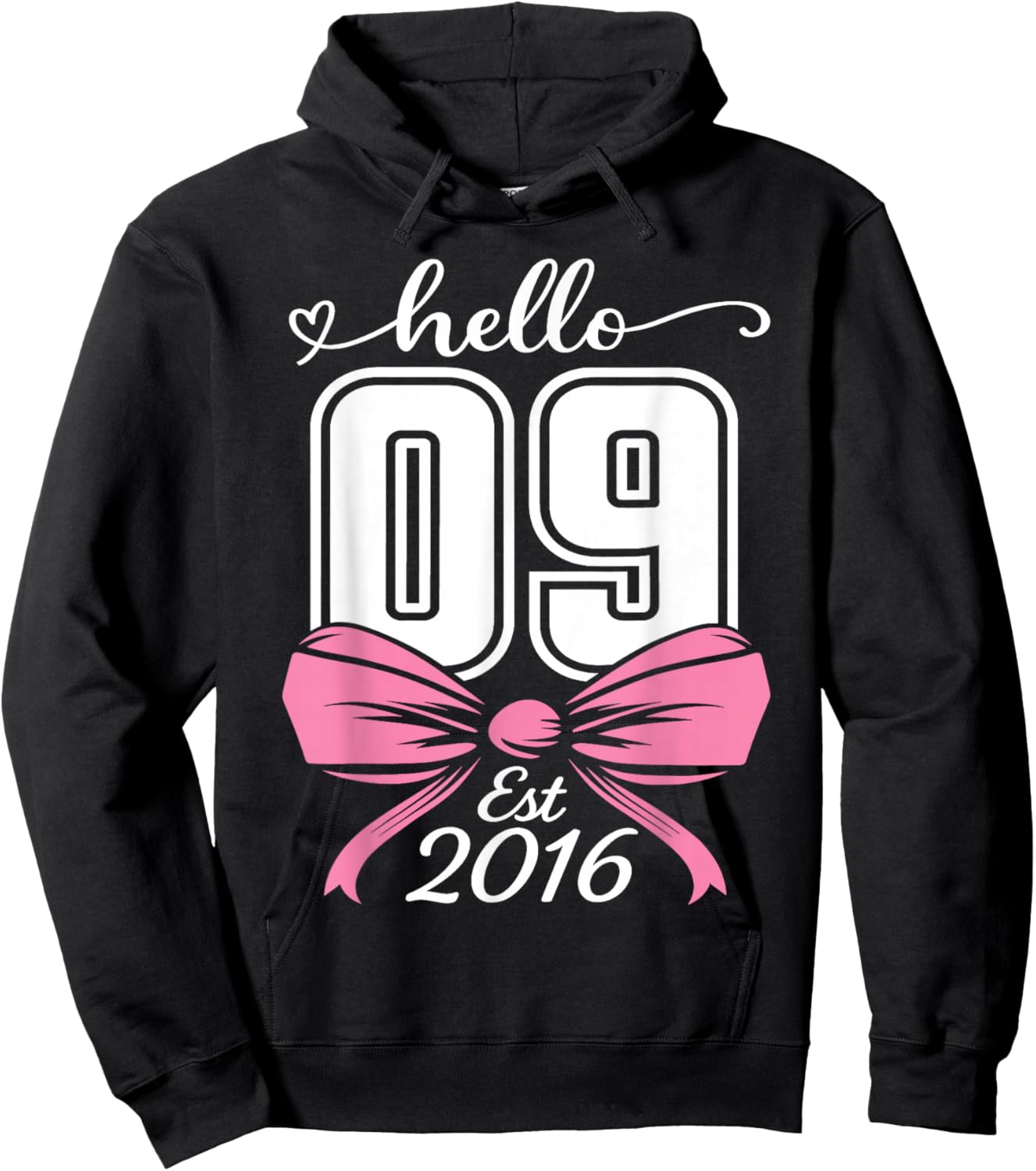 Hello Nine Est 2016 Coquette Bow 9th Birthday Girl Hoodie - Hoodie | Black