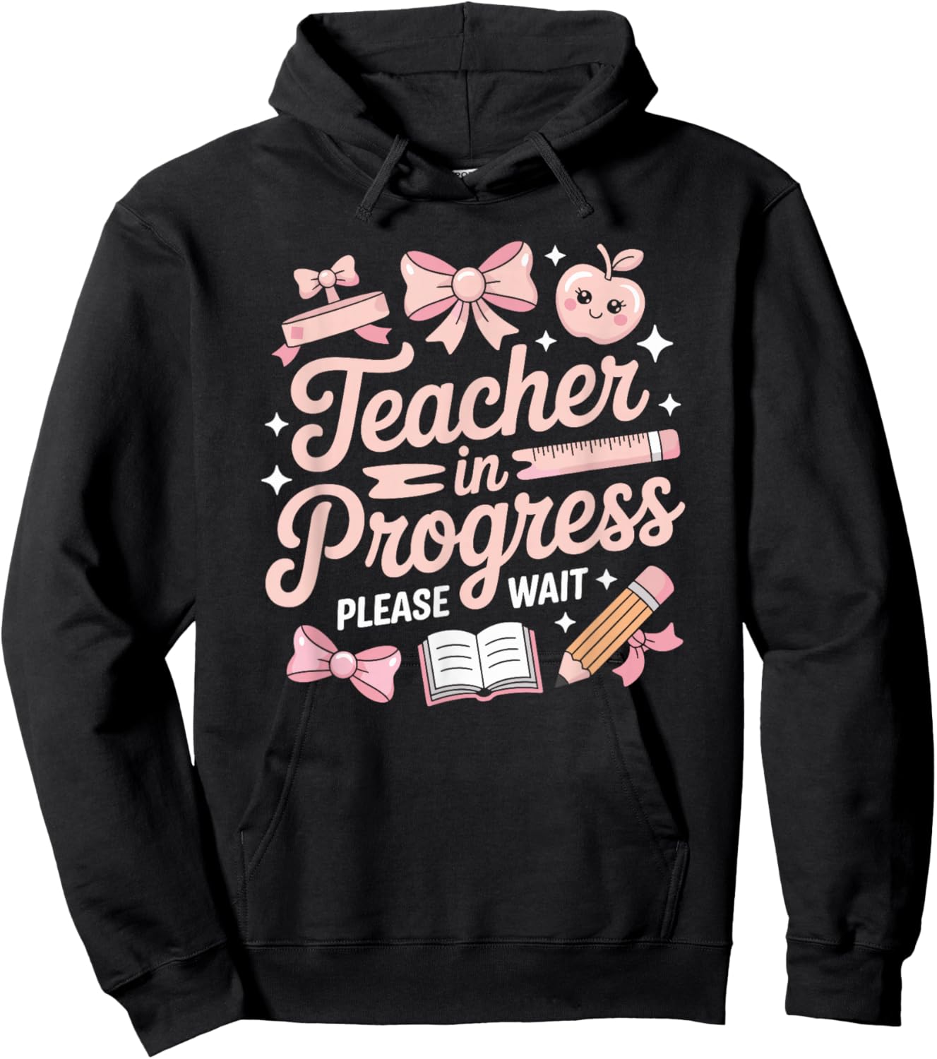 Teacher in Training Pink Bow Apple Please Wait Women Hoodie - Hoodie | Black