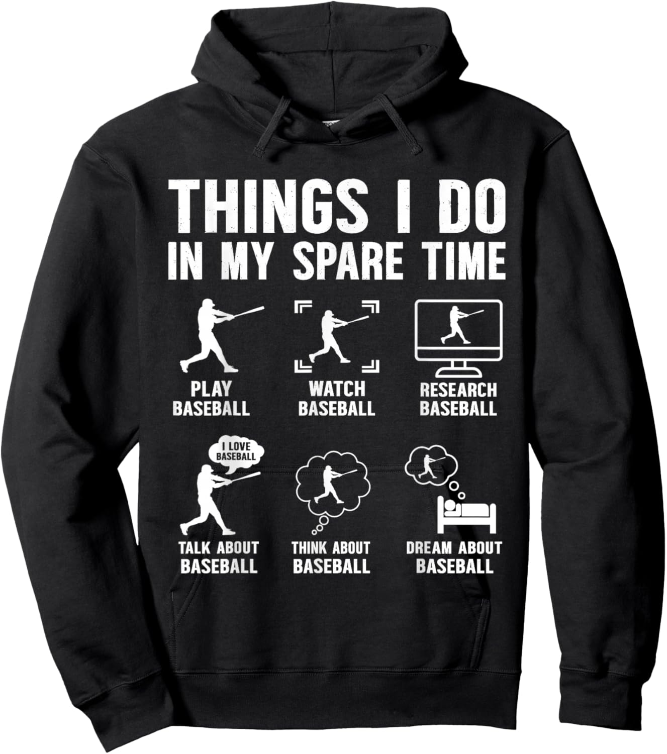 Things I Do in My Spare Time Baseball Lovers Funny Kids Boys Hoodie - Hoodie | Black