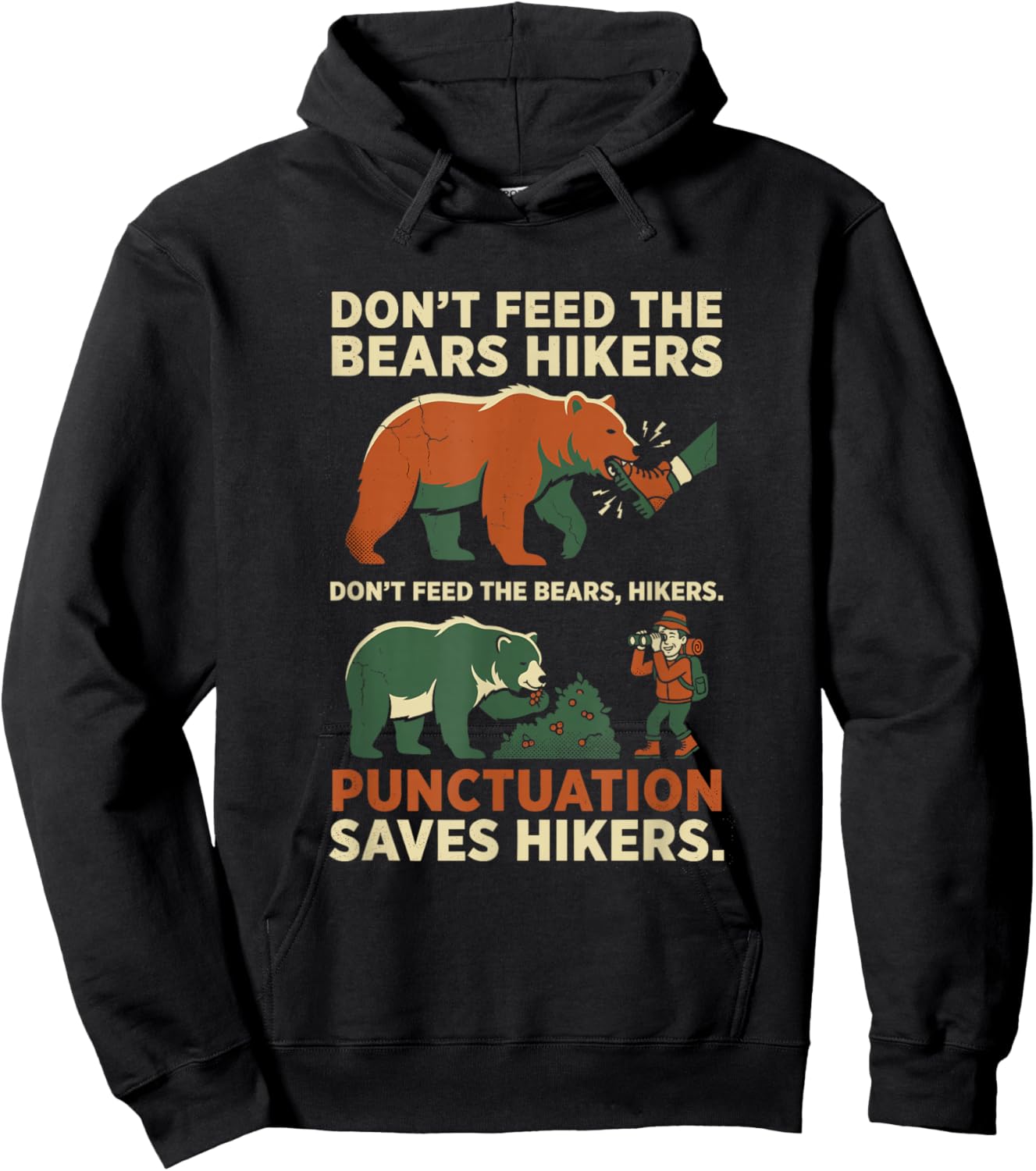 Funny Grammar Punctuation Saves Hikers English Teacher Hoodie - Hoodie | Black