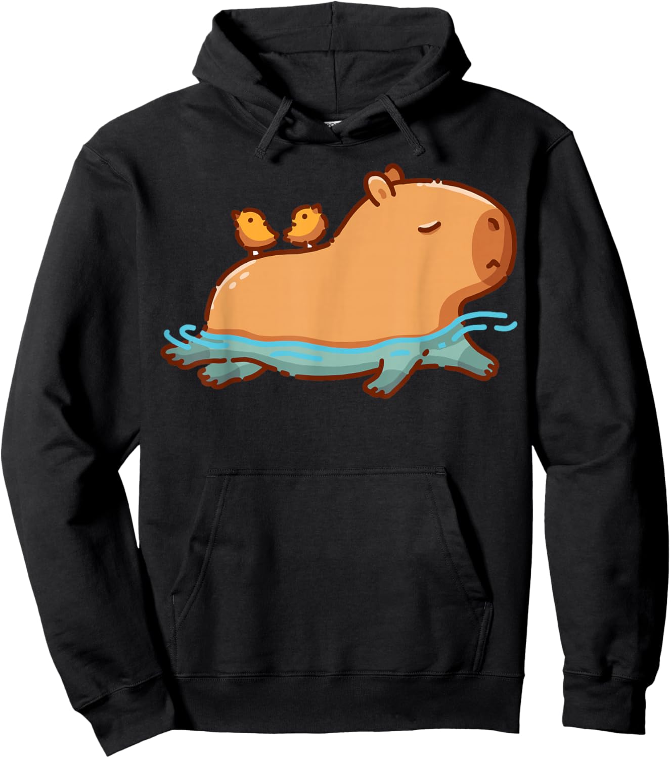 Cute Swimming Capybara with Birds Funny Animal Cartoon Hoodie - Hoodie | Black