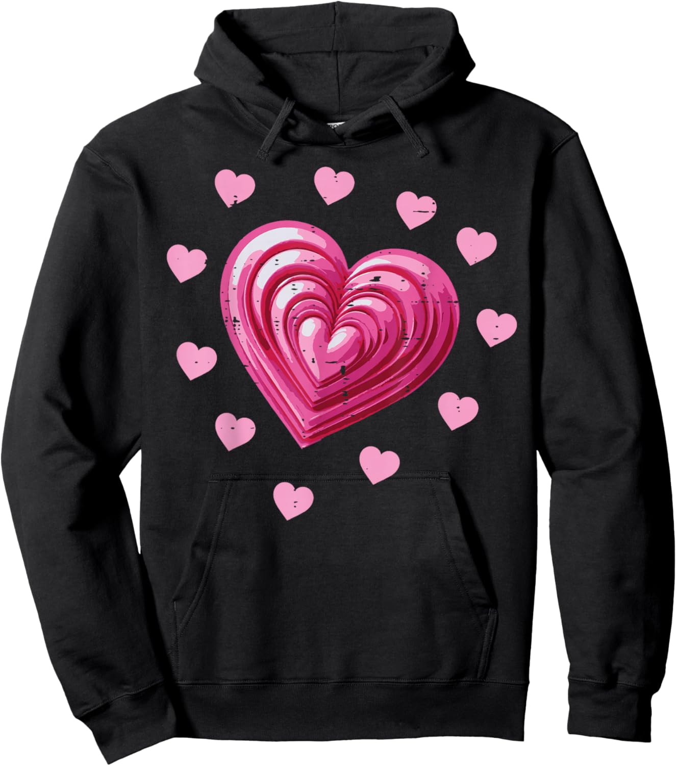 Valentines Day Pink Hearts Cute Love Girls Kids Youth Women Hoodie - Hoodie | Black
