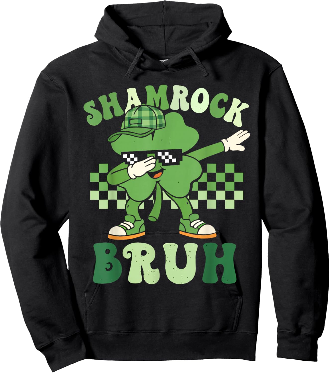 St Patricks Day Shamrock Bruh Dabbing Clover Boys Kids Hoodie - Hoodie | Black