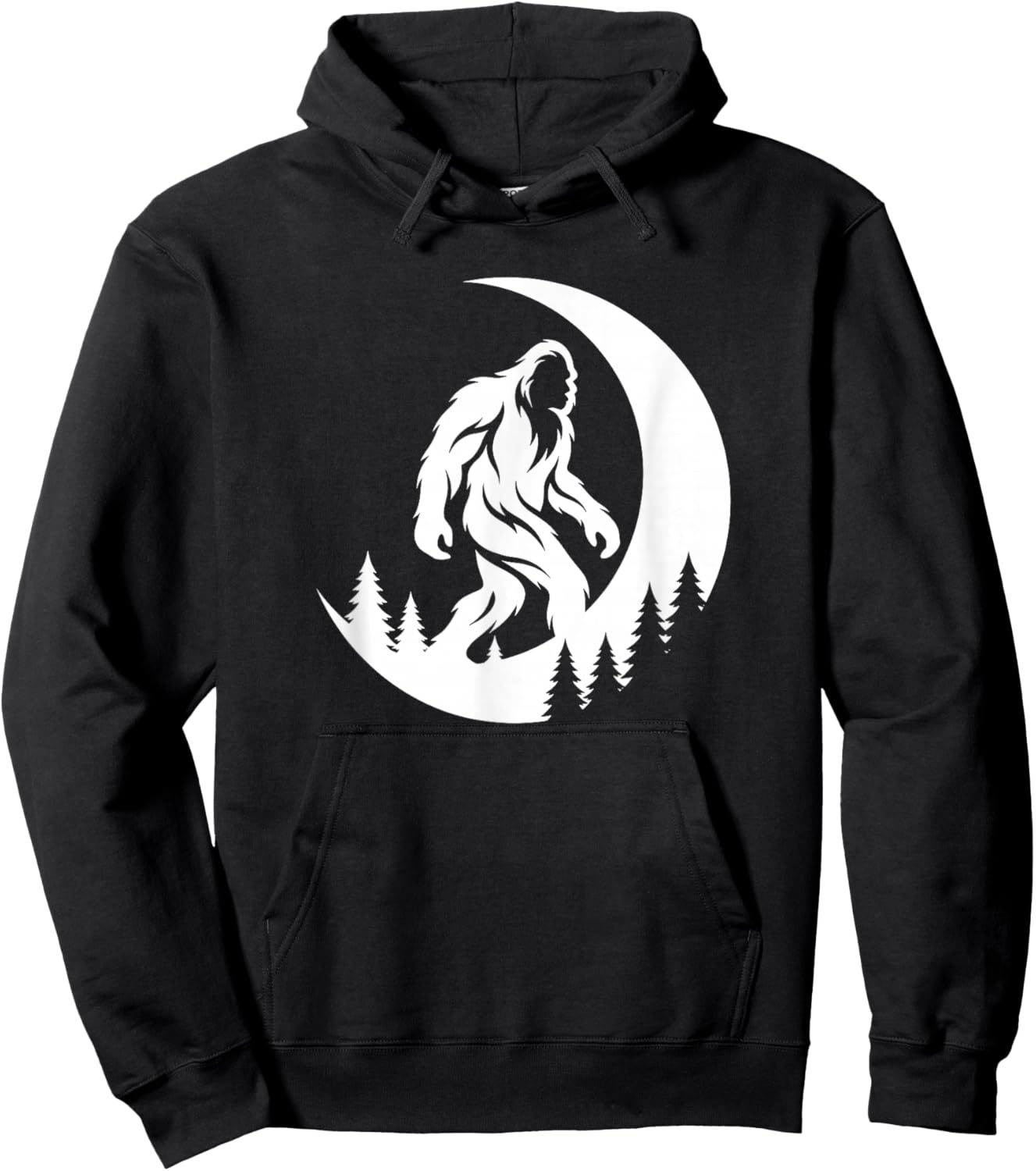 Bigfoot Sasquatch Abominable Snowman Crescent Moon Pine Tree Hoodie - Hoodie | Black