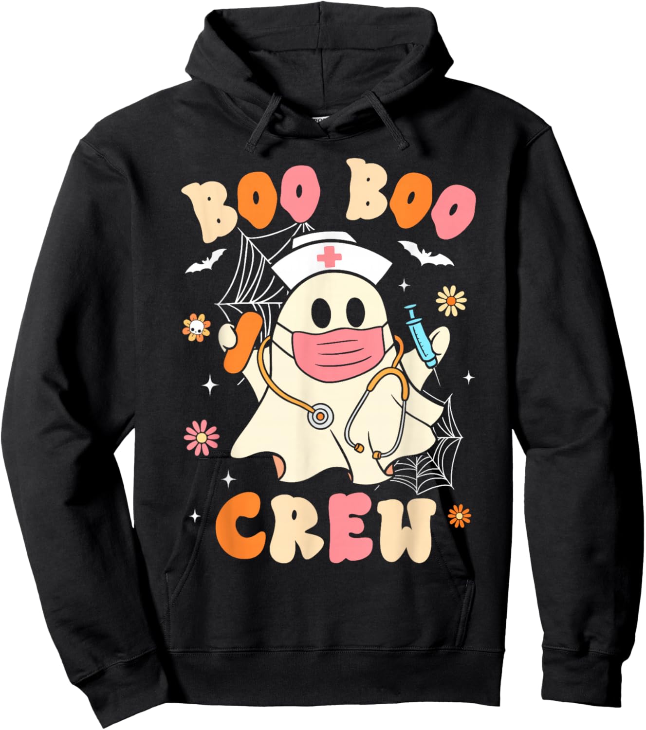 Groovy Boo Boo Crew Nurse Halloween Cute Ghost Women Girls Hoodie - Hoodie | Black