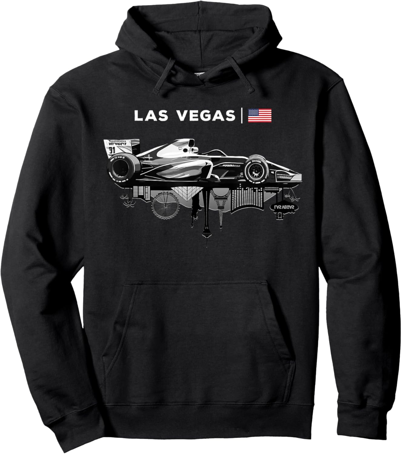 Las Vegas Racing Car Silhouette USA Flag Hoodie - Hoodie | Black