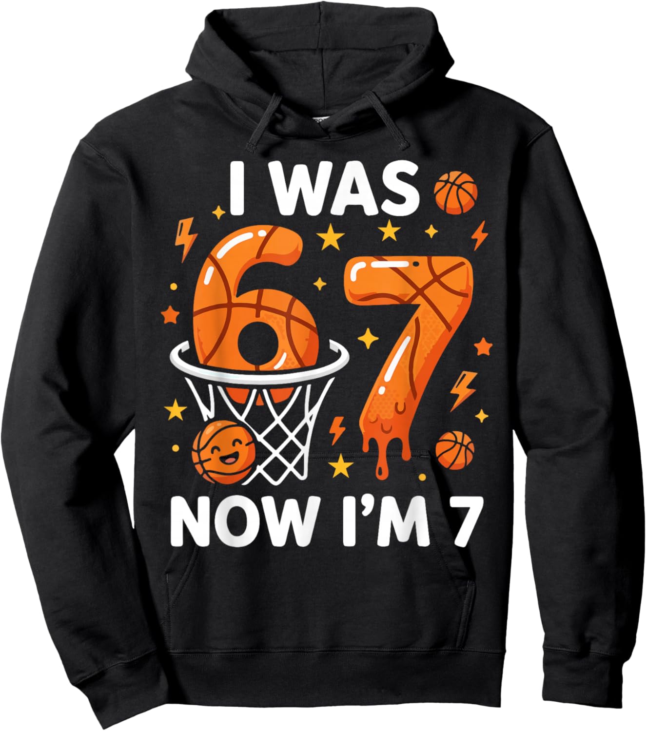 I was 6 Now I'm 7 Funny Basketball 7th Birthday Party Boys Hoodie - Hoodie | Black