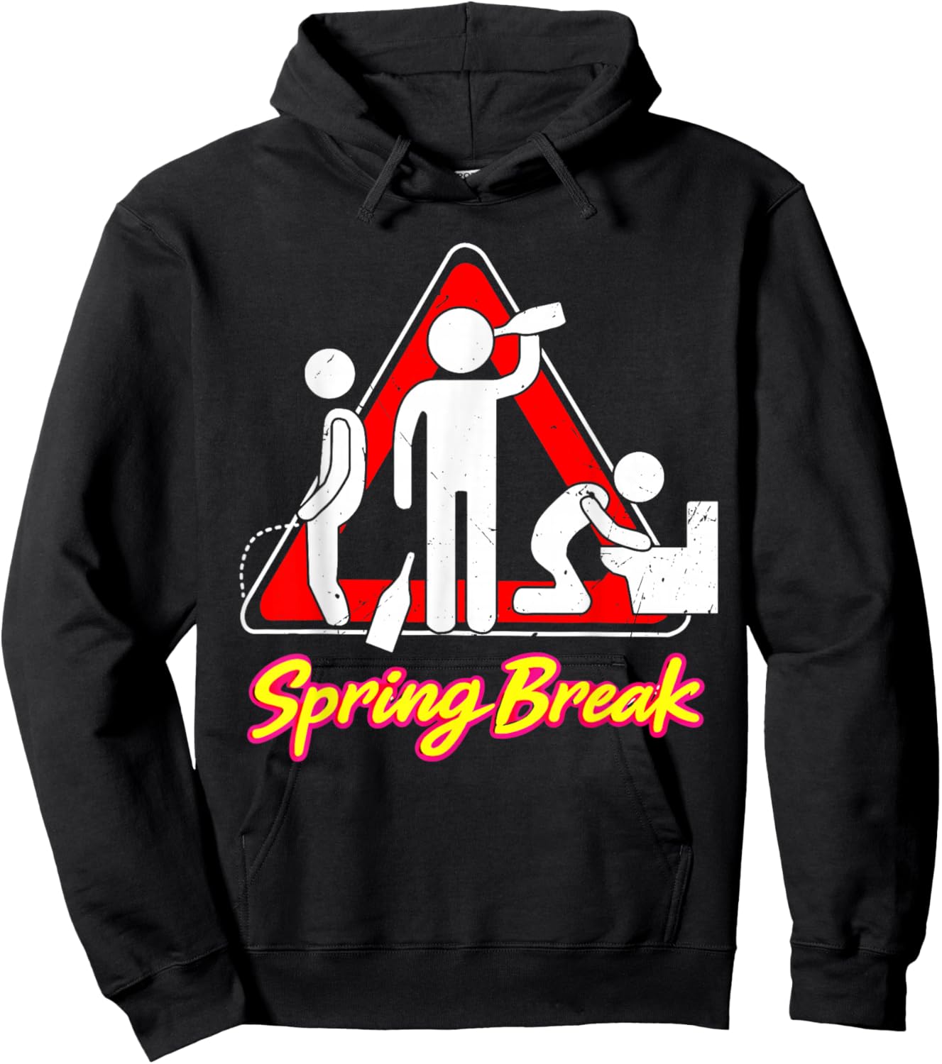Spring Break Warning Sign Party Vacation Beach Crew Hoodie - Hoodie | Black